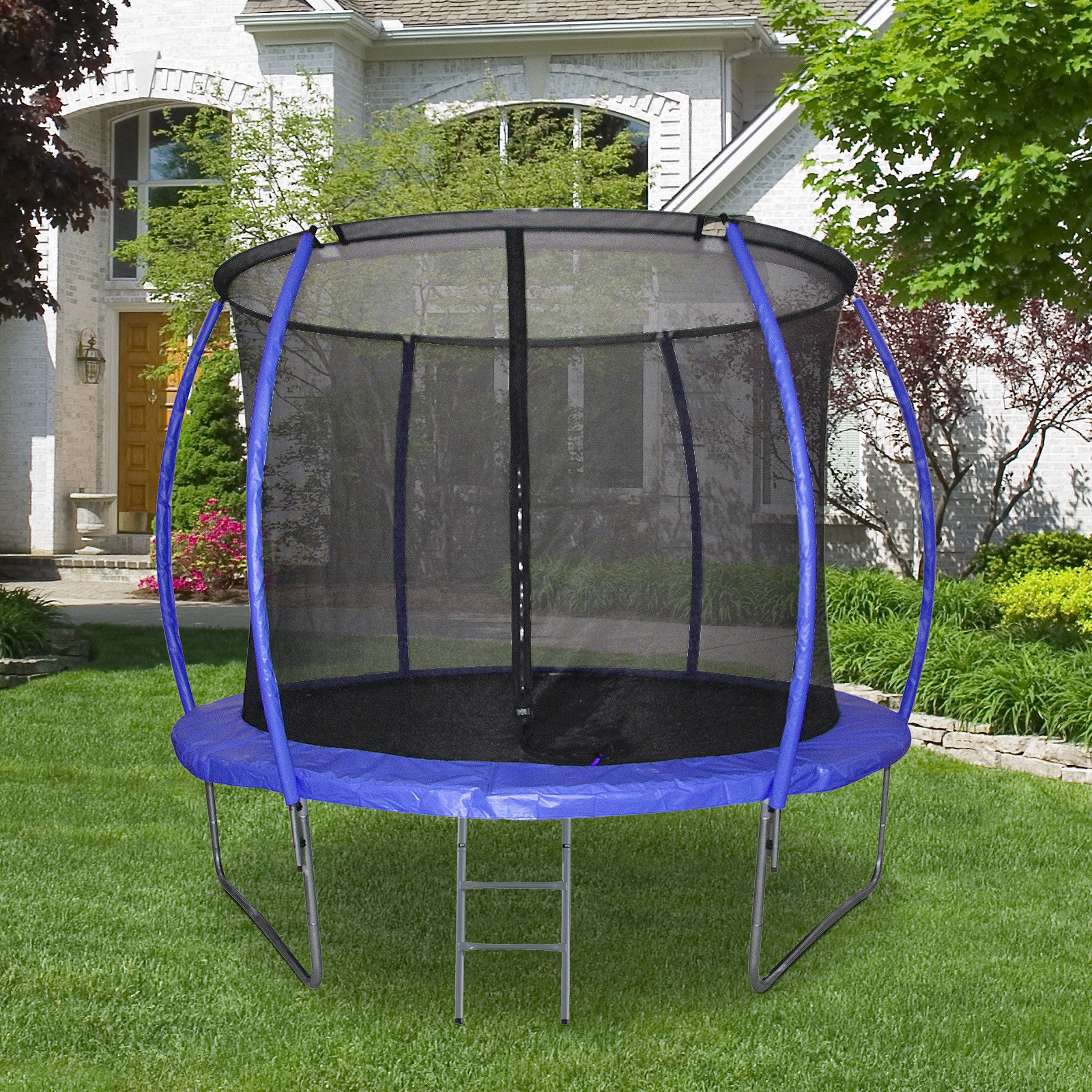 Trampolim de Jardim Φ244cm Azul para Crianças e Adultos com Rede de Segurança e Escada
