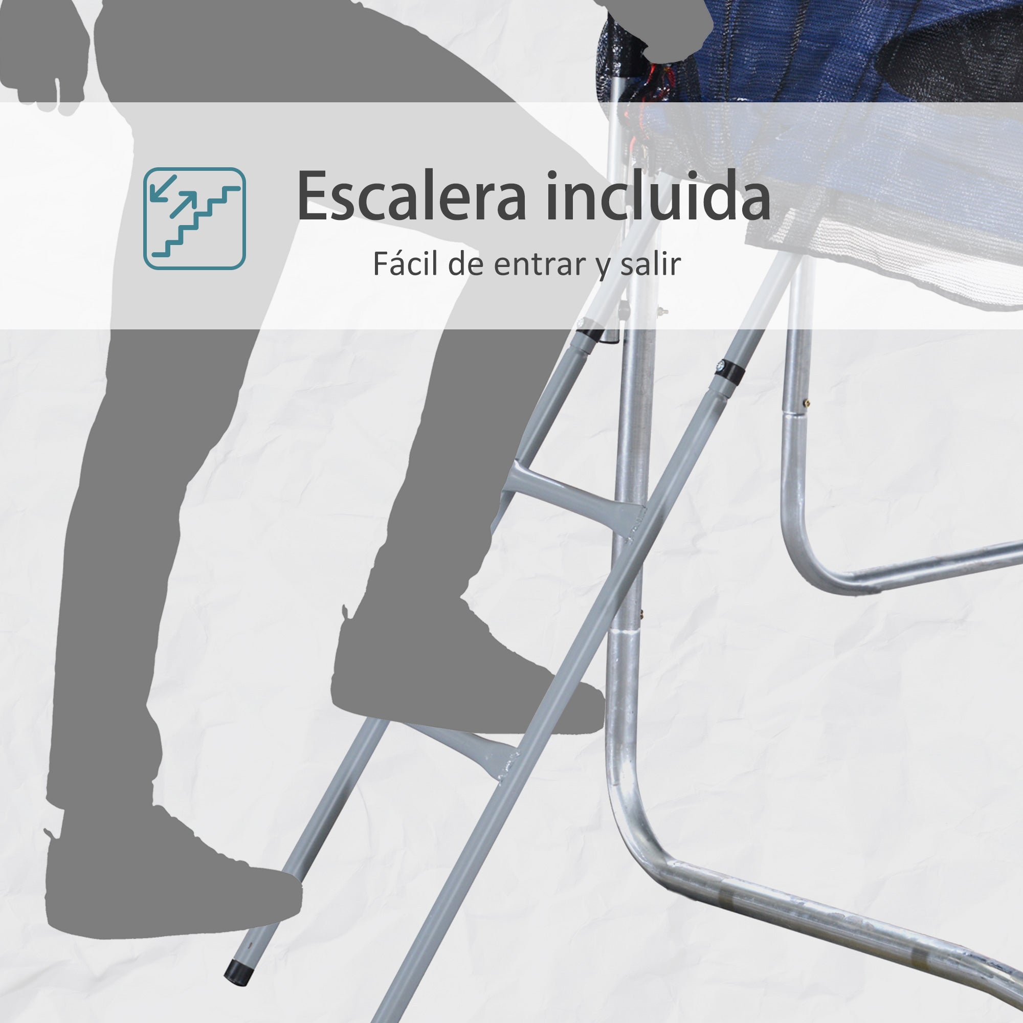 Trampolim de Jardim Φ244cm Azul para Crianças e Adultos com Rede de Segurança e Escada