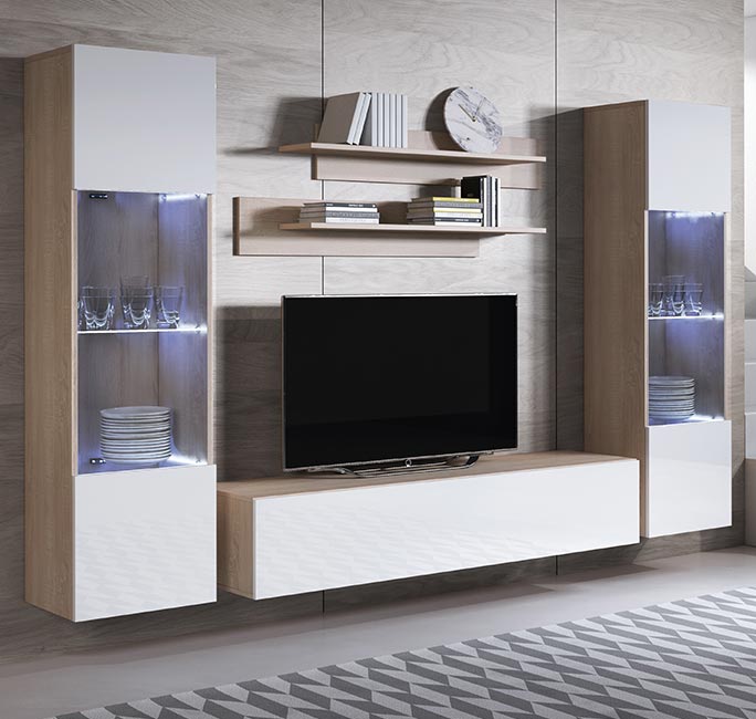 Conjunto de móveis Leiko 9E sonoma e branco (2,6m)