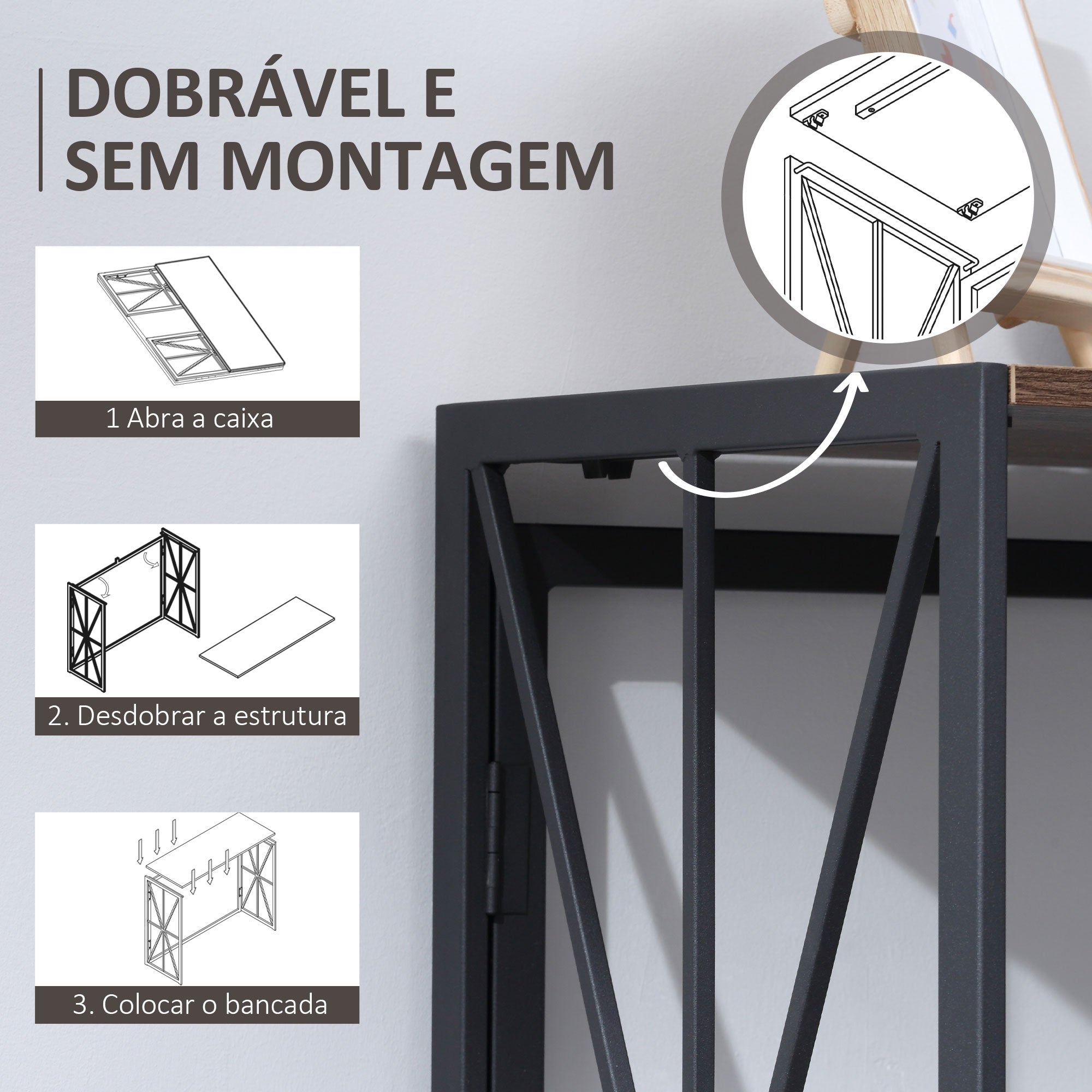 Mesa Consola Estilo Industrial 100x38x80cm Marrom e Preto