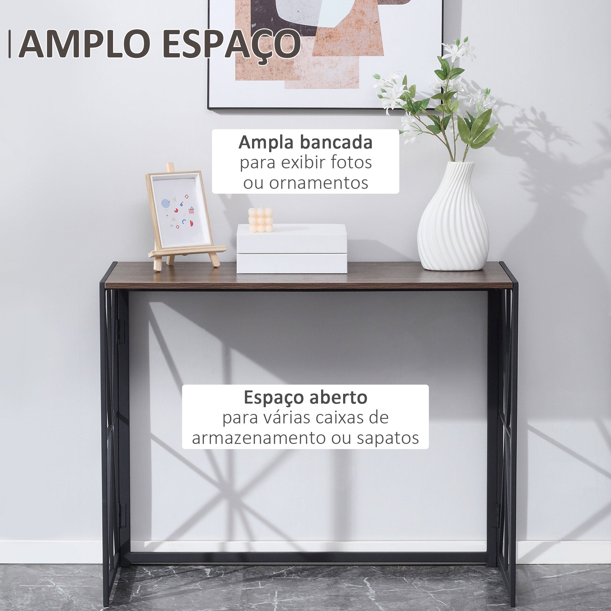 Mesa Consola Estilo Industrial 100x38x80cm Marrom e Preto