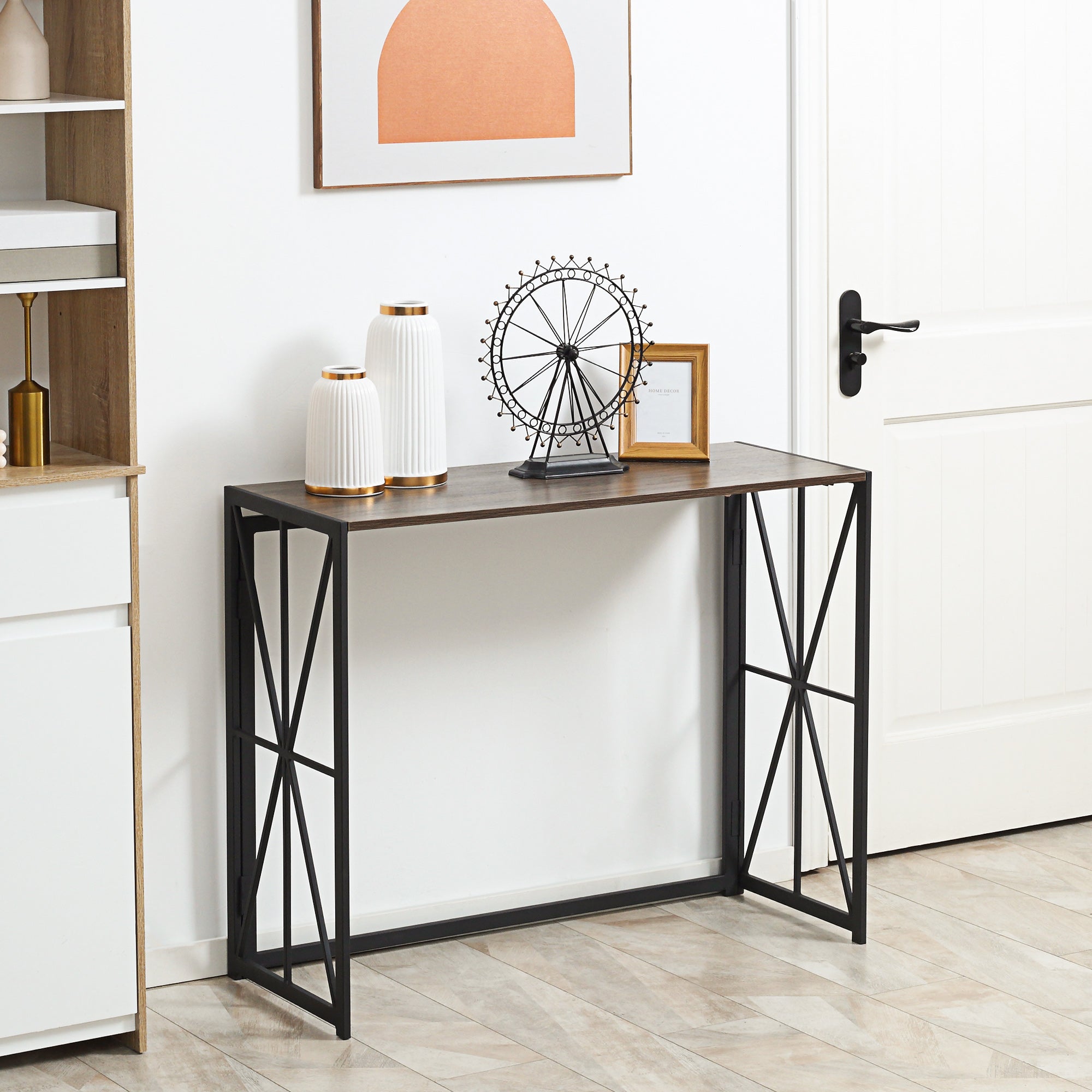 Mesa Consola Estilo Industrial 100x38x80cm Marrom e Preto