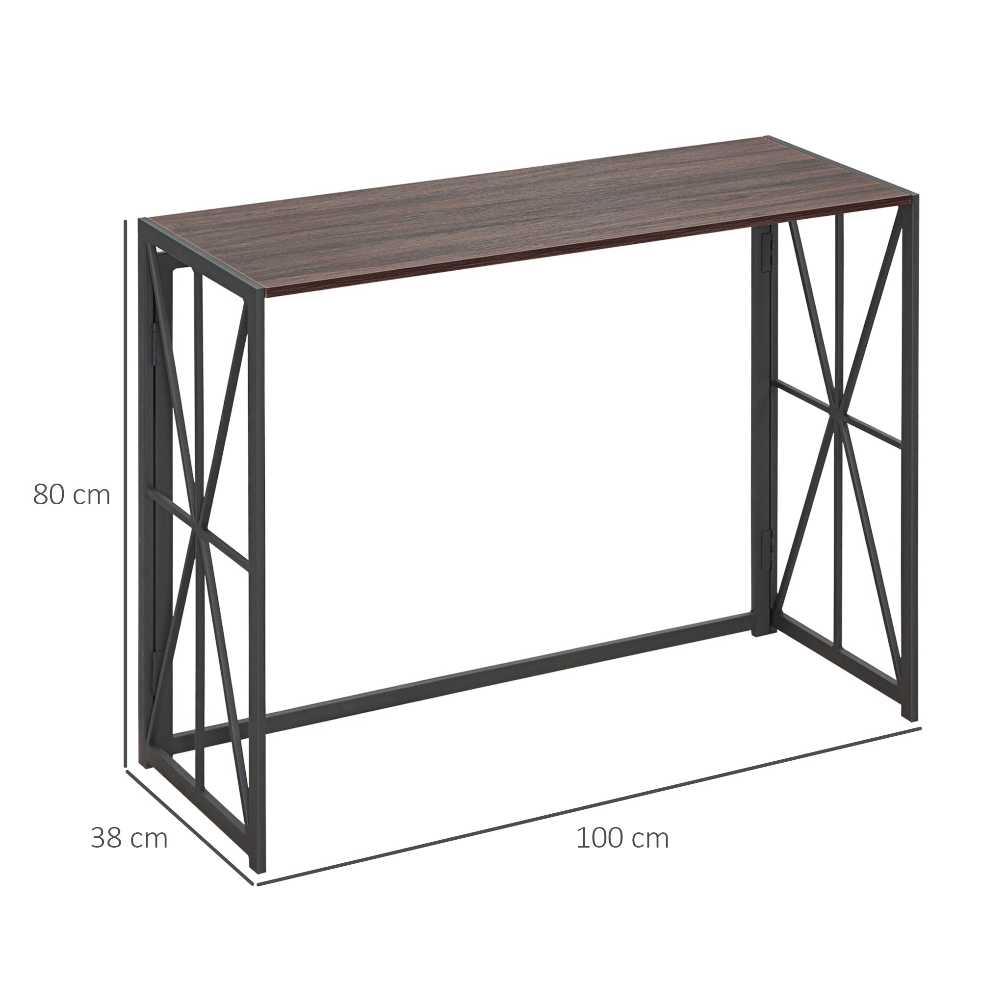 Mesa Consola Estilo Industrial 100x38x80cm Marrom e Preto