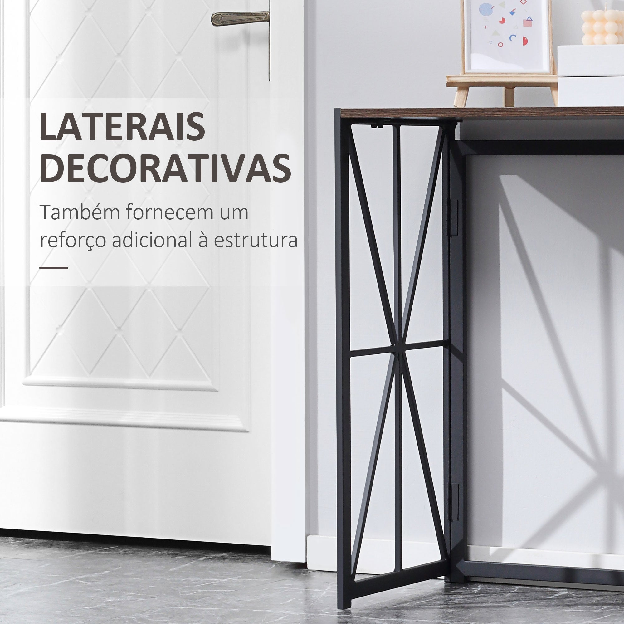 Mesa Consola Estilo Industrial 100x38x80cm Marrom e Preto