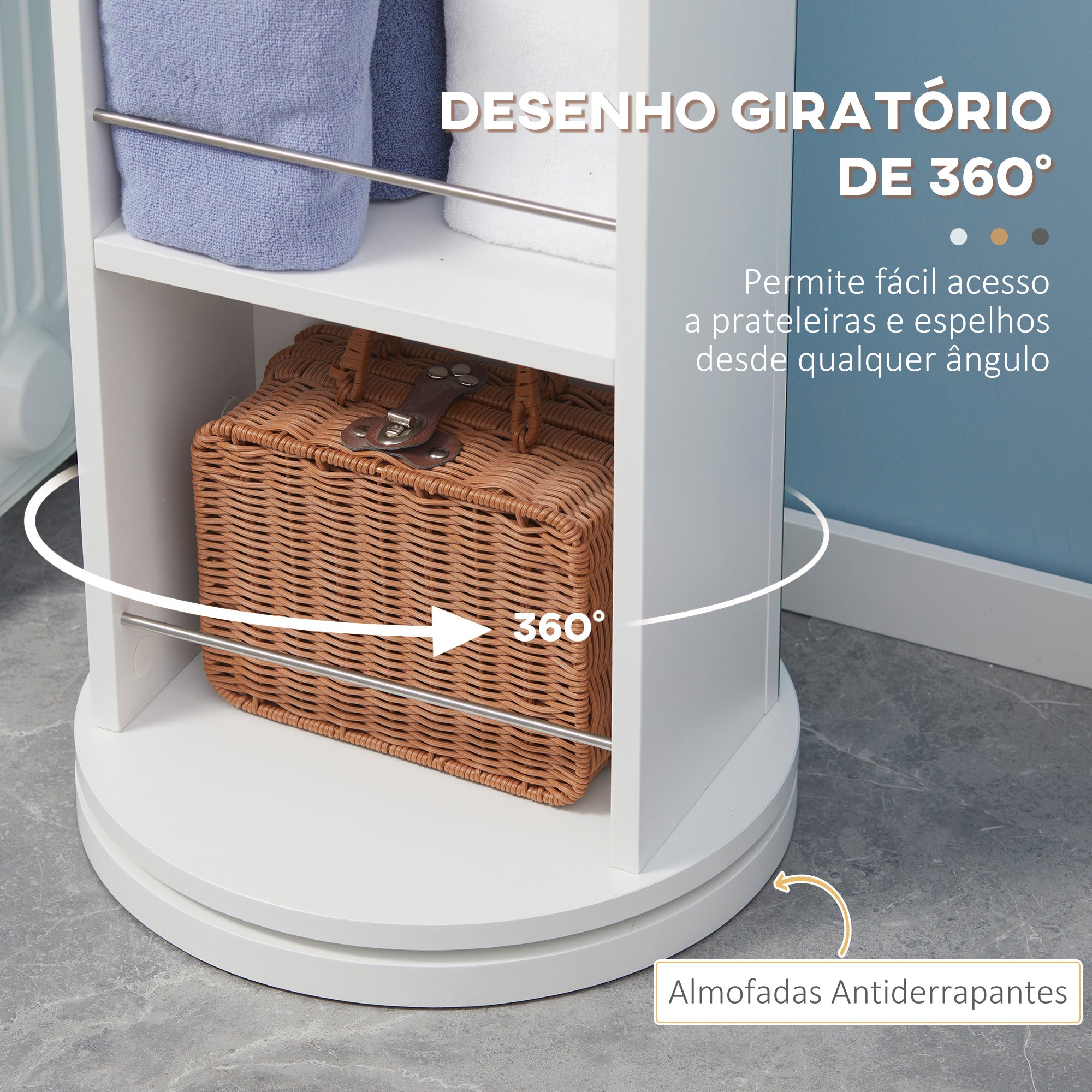Armário Alto de Casa de Banho Giratório Branco 36x36x171 cm