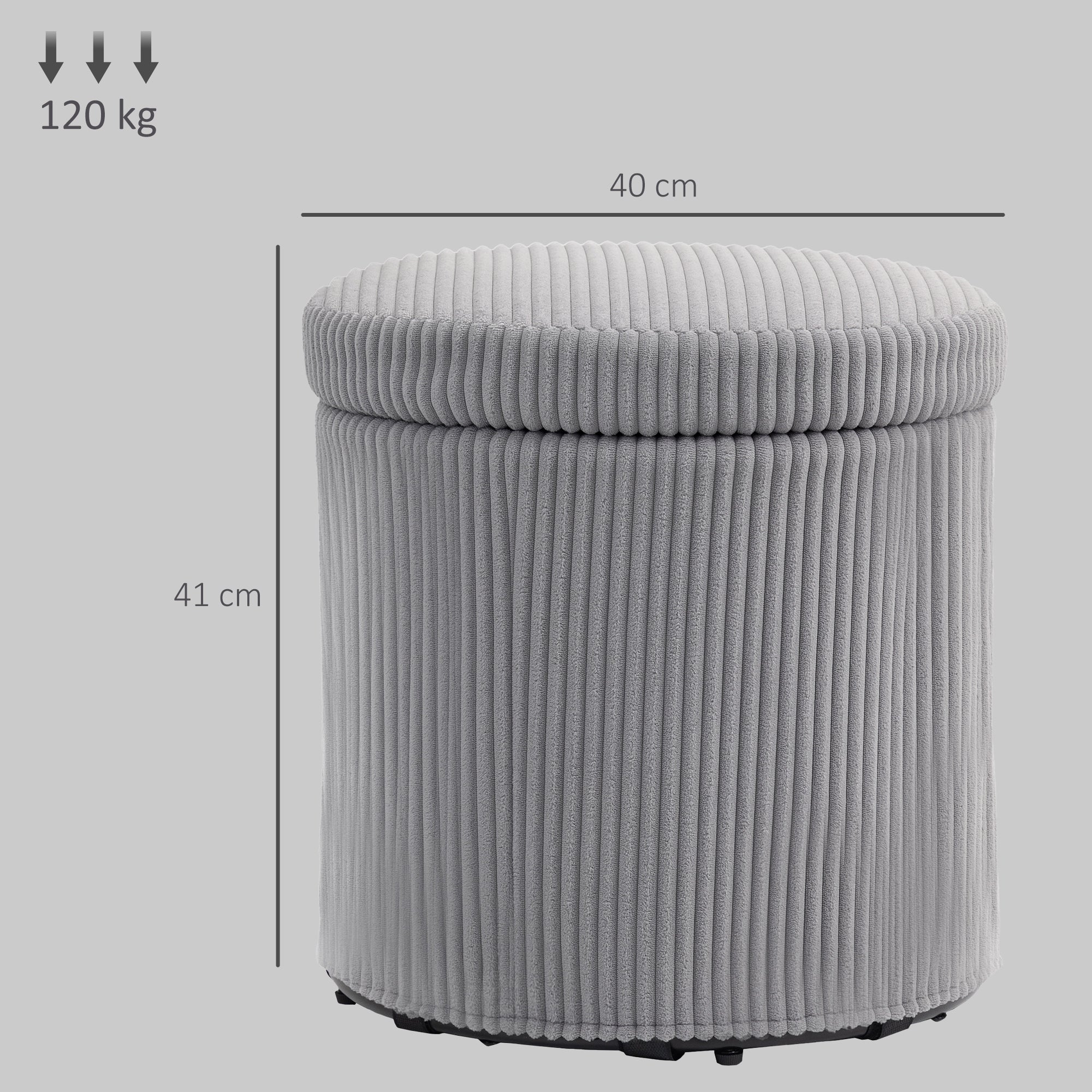 Puff Redondo de Veludo Cotelê Cinza Claro Ø40x41 cm
