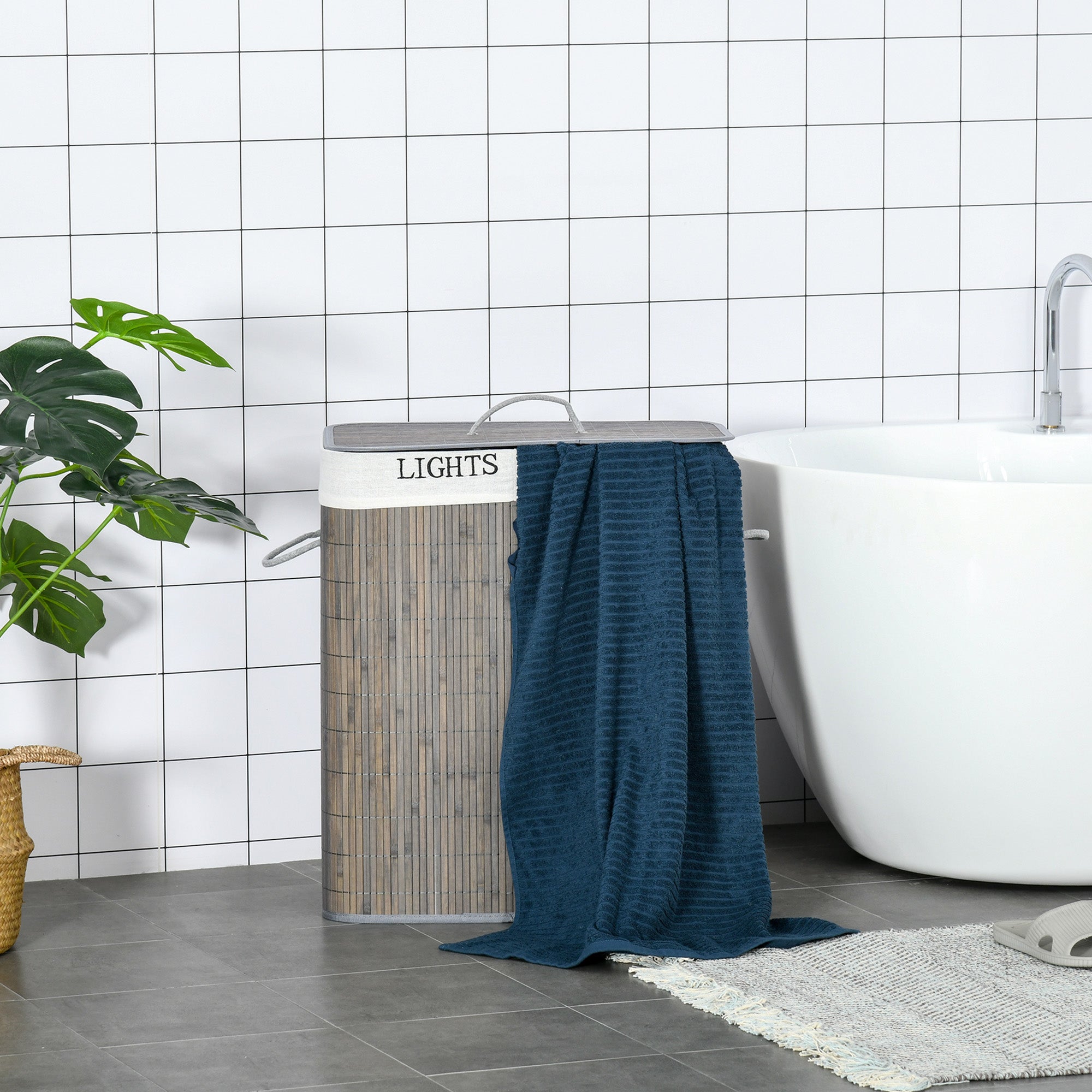 Cesto para Roupa Suja de Bambú 52x32x63 cm Cinzento