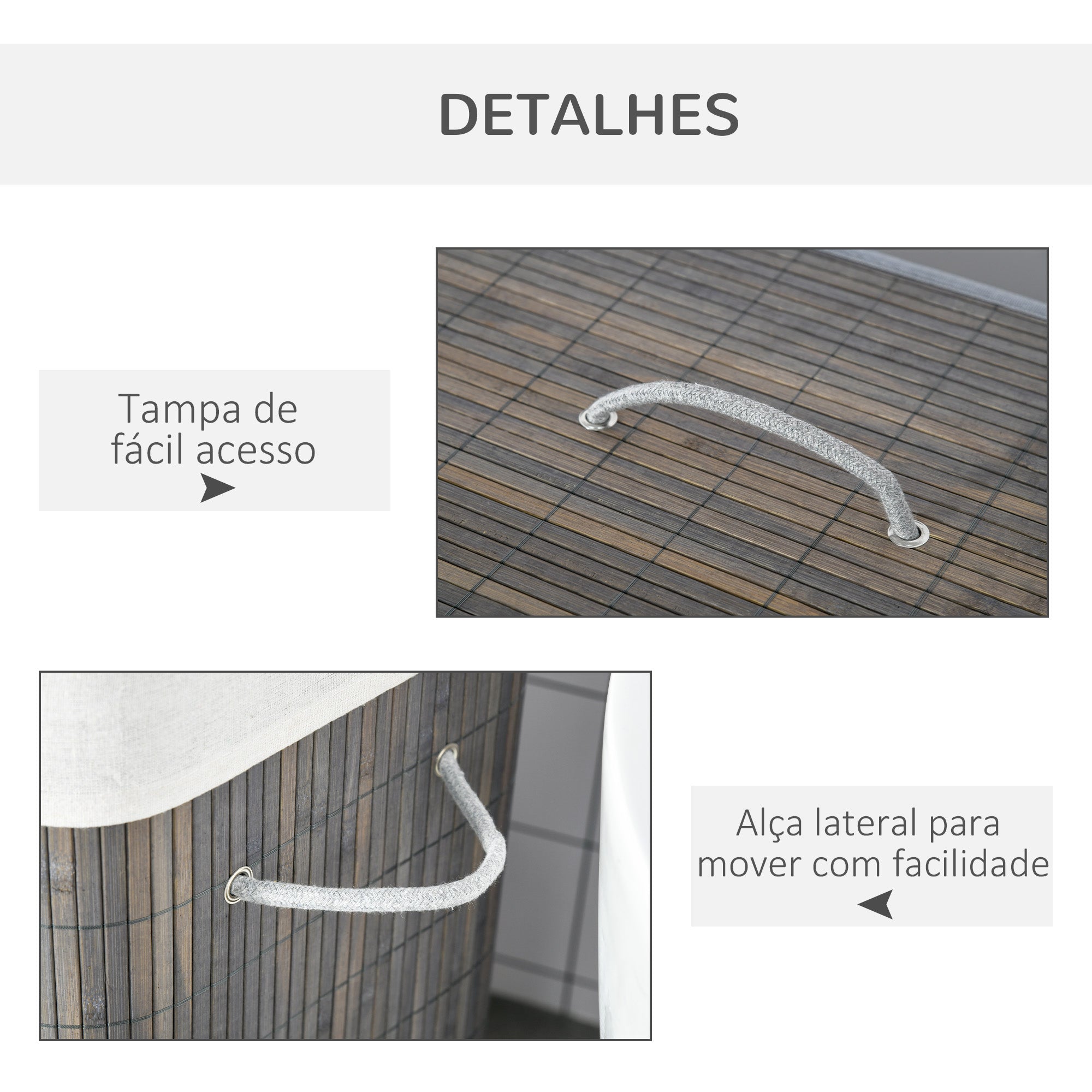 Cesto para Roupa Suja de Bambú 52x32x63 cm Cinzento