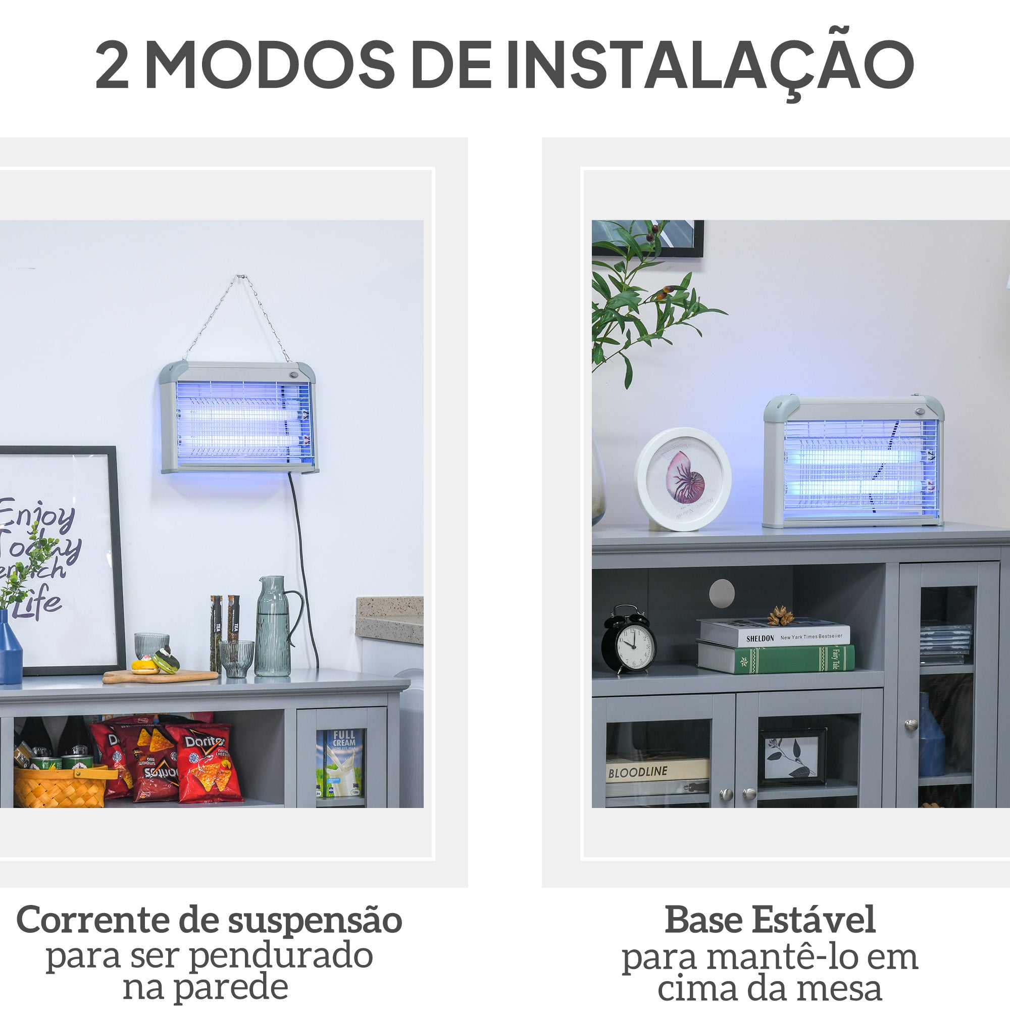 Lâmpada Anti-Mosquitos Elétrica 20W Branco e Cinza 37,5x8,5x26,5cm