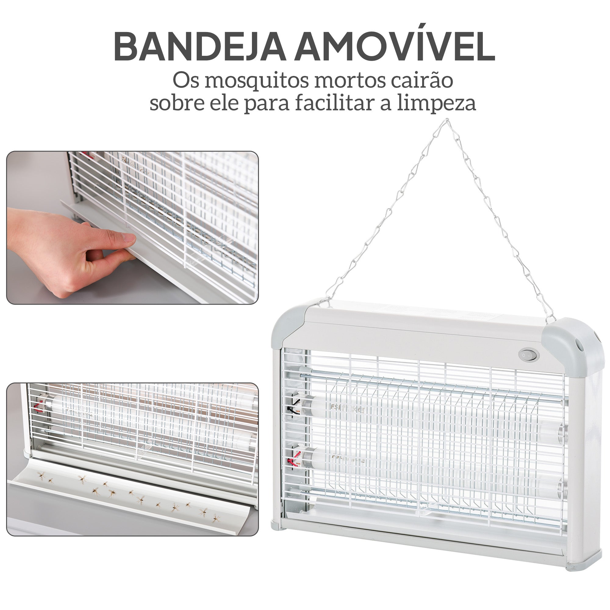 Lâmpada Anti-Mosquitos Elétrica 20W Branco e Cinza 37,5x8,5x26,5cm
