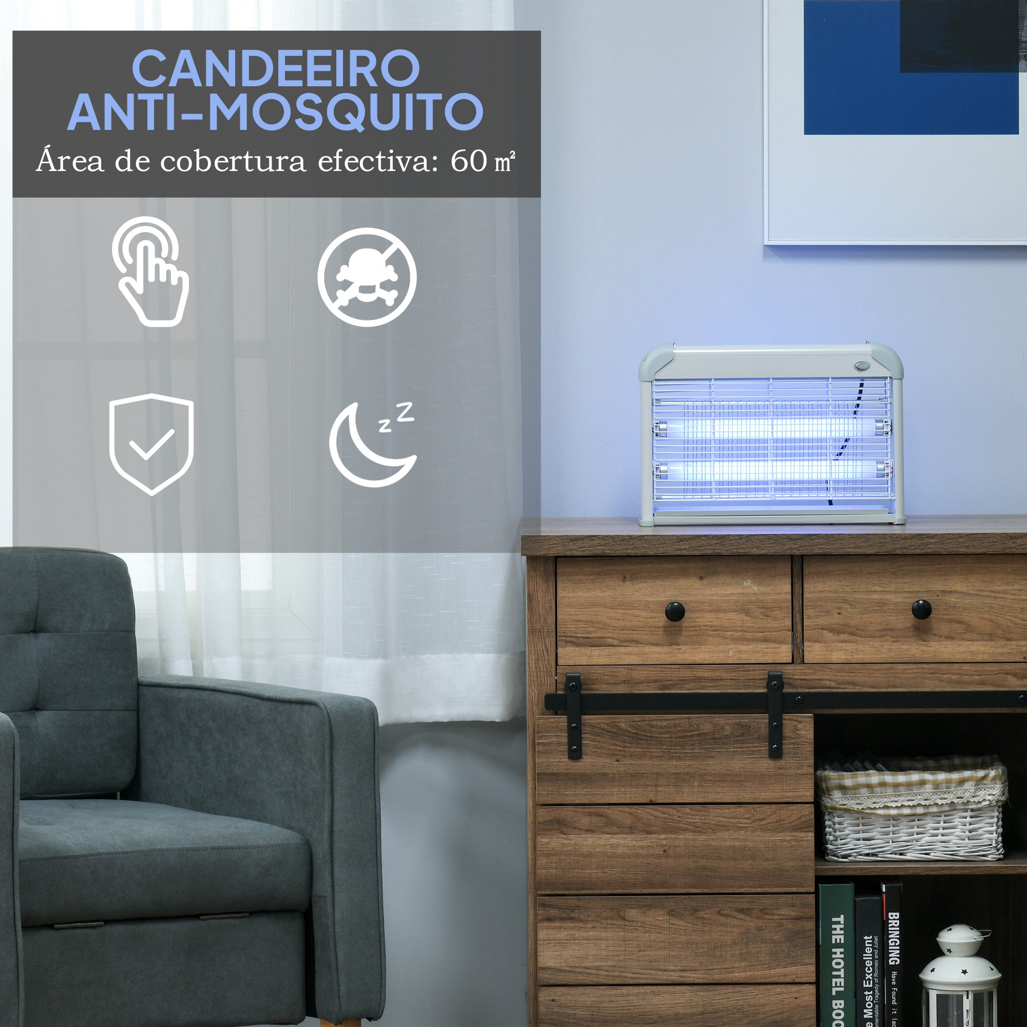 Lâmpada Anti-Mosquitos Elétrica 20W Branco e Cinza 37,5x8,5x26,5cm