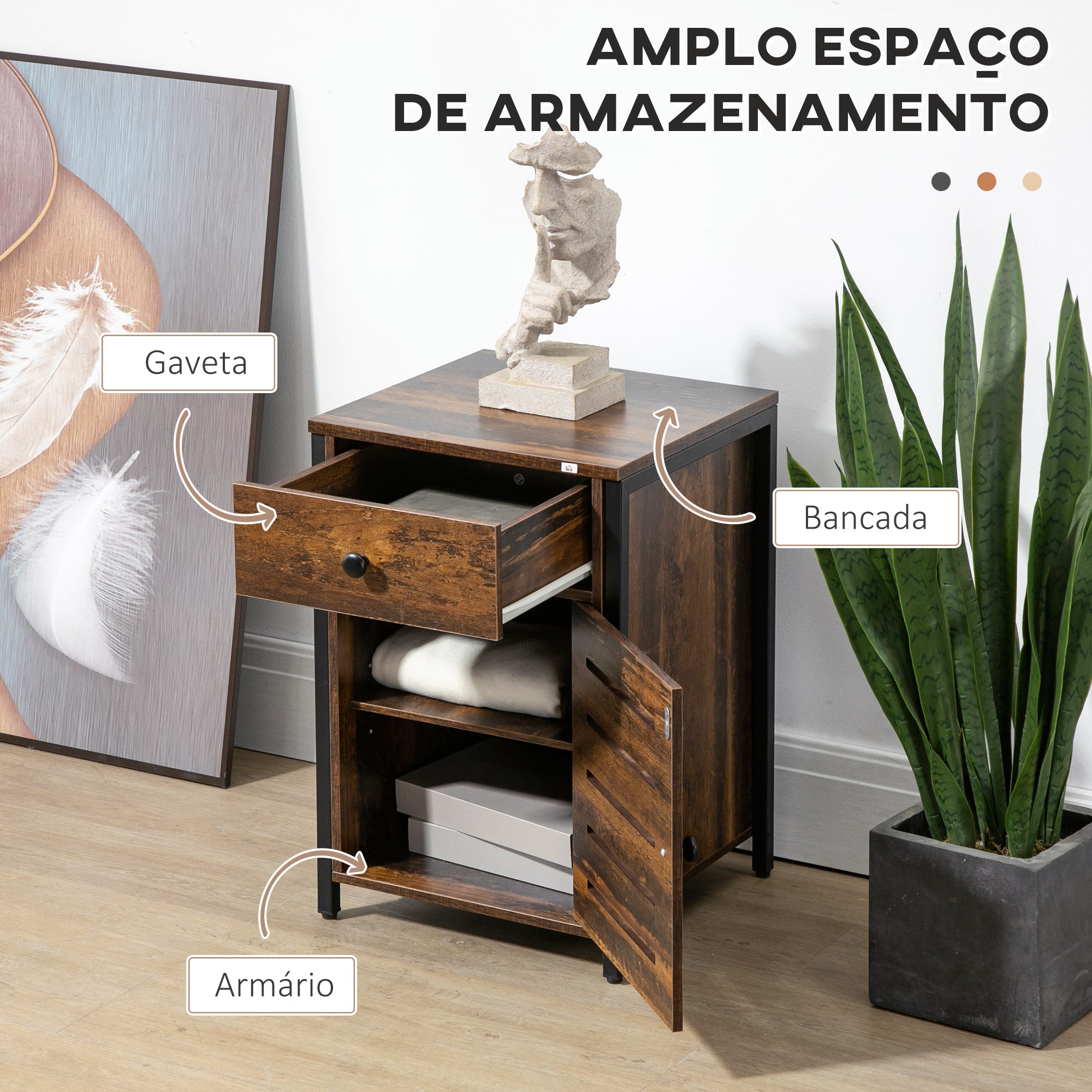 Mesa de Cabeceira Estilo Industrial 40x40x60cm - Marrom