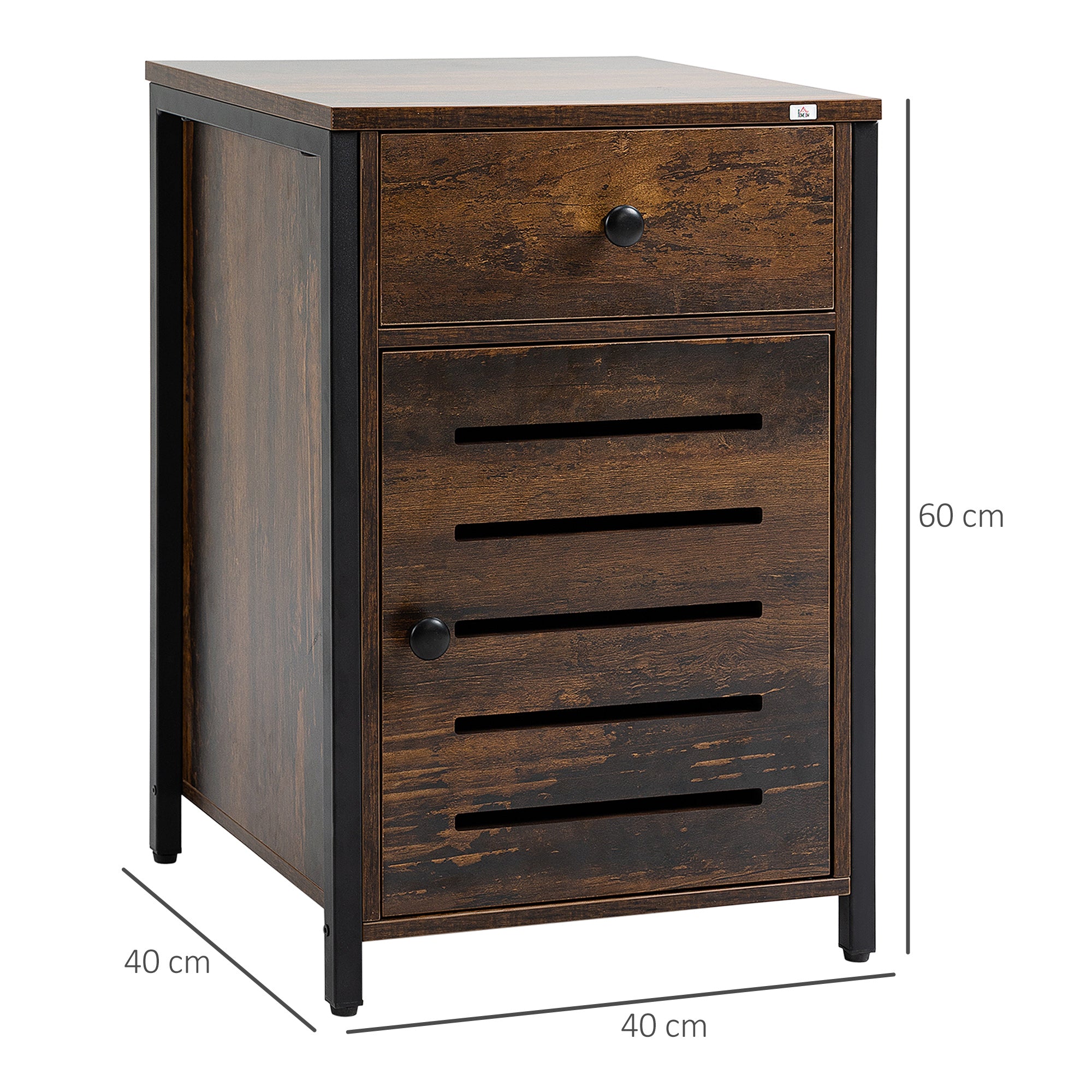 Mesa de Cabeceira Estilo Industrial 40x40x60cm - Marrom