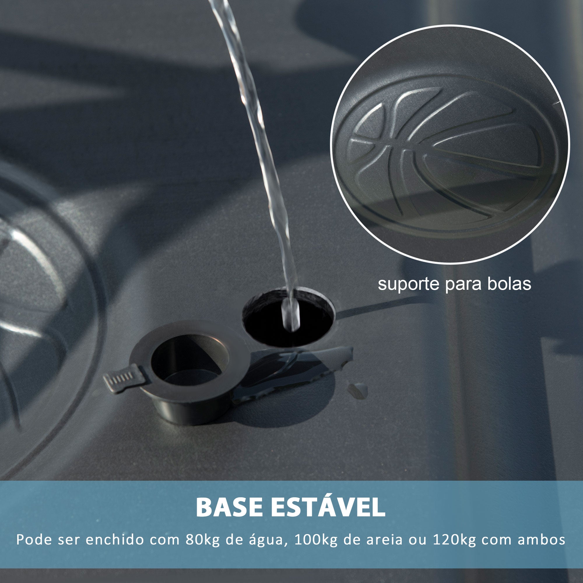 Tabela de Basquetebol – 260-305cm – Preto, Branco e Laranja – Aço e PVC