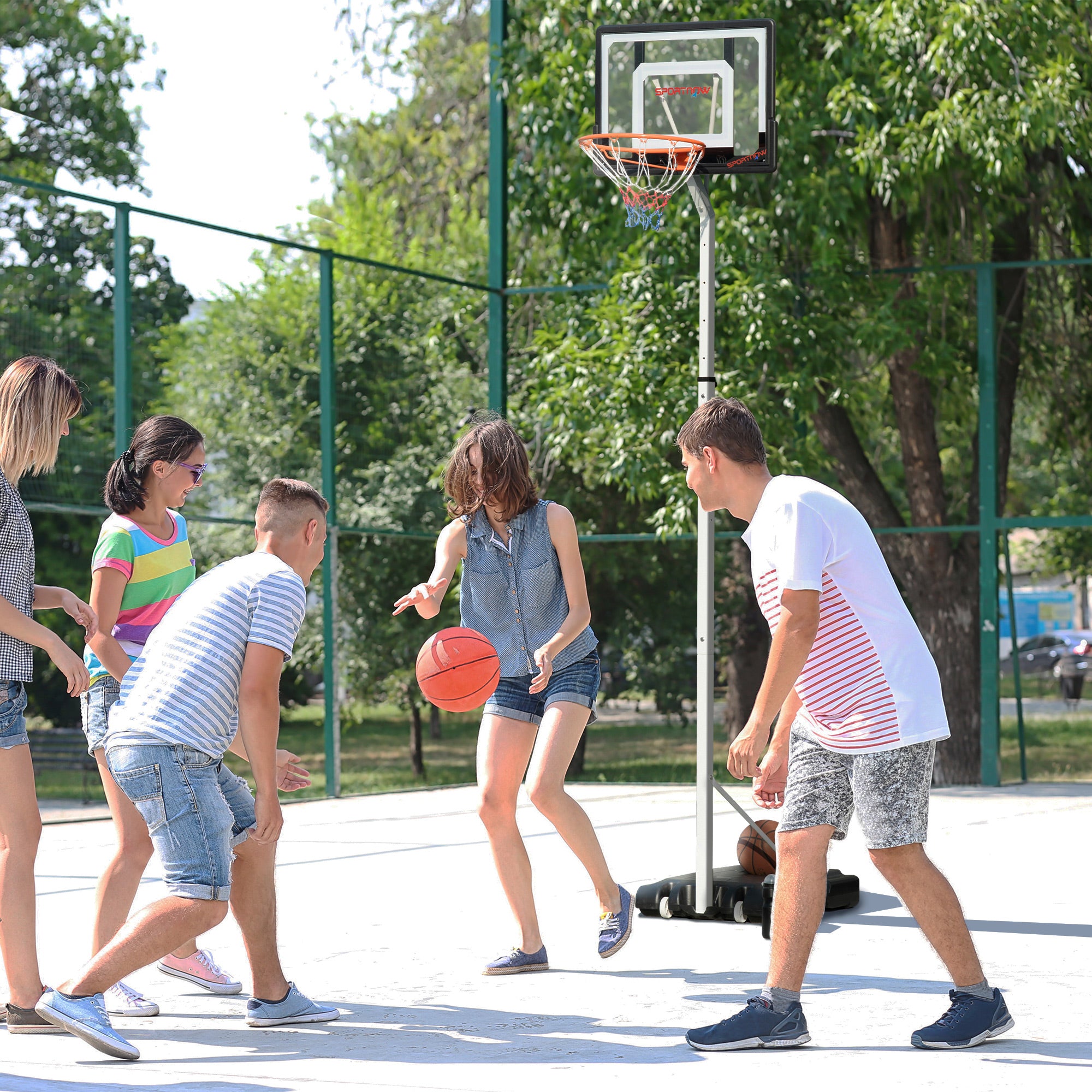 Tabela de Basquetebol – 260-305cm – Preto, Branco e Laranja – Aço e PVC