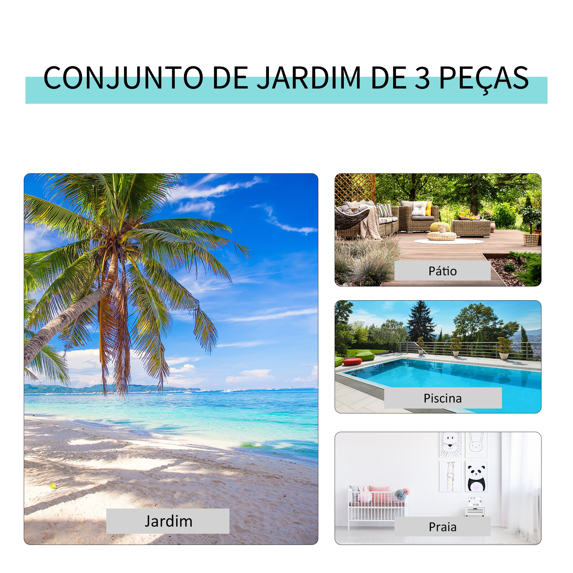 Conjunto de 2 Espreguiçadeiras de Jardim Bege 59x169x66 cm com Mesa 41x41x45 cm