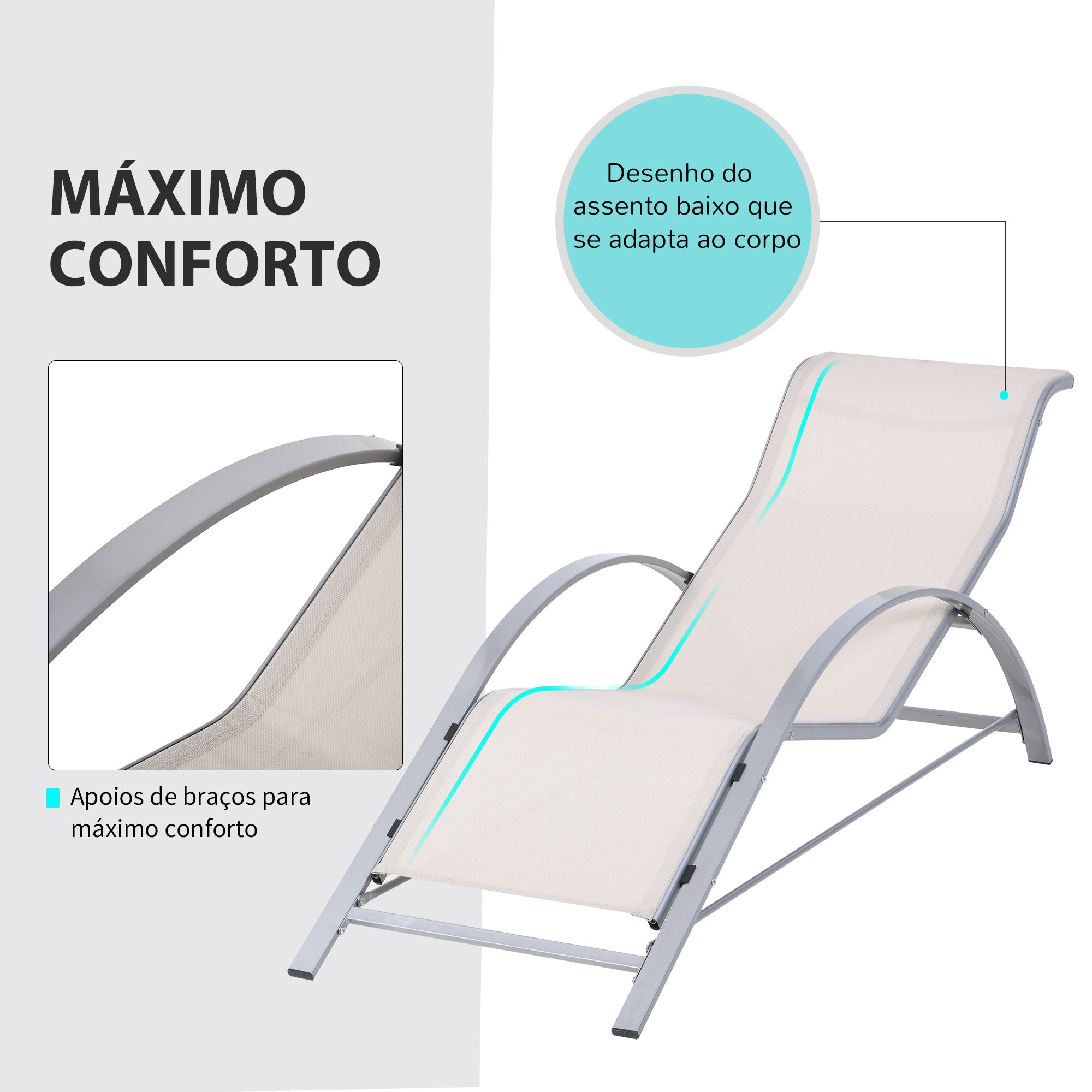 Conjunto de 2 Espreguiçadeiras de Jardim Bege 59x169x66 cm com Mesa 41x41x45 cm