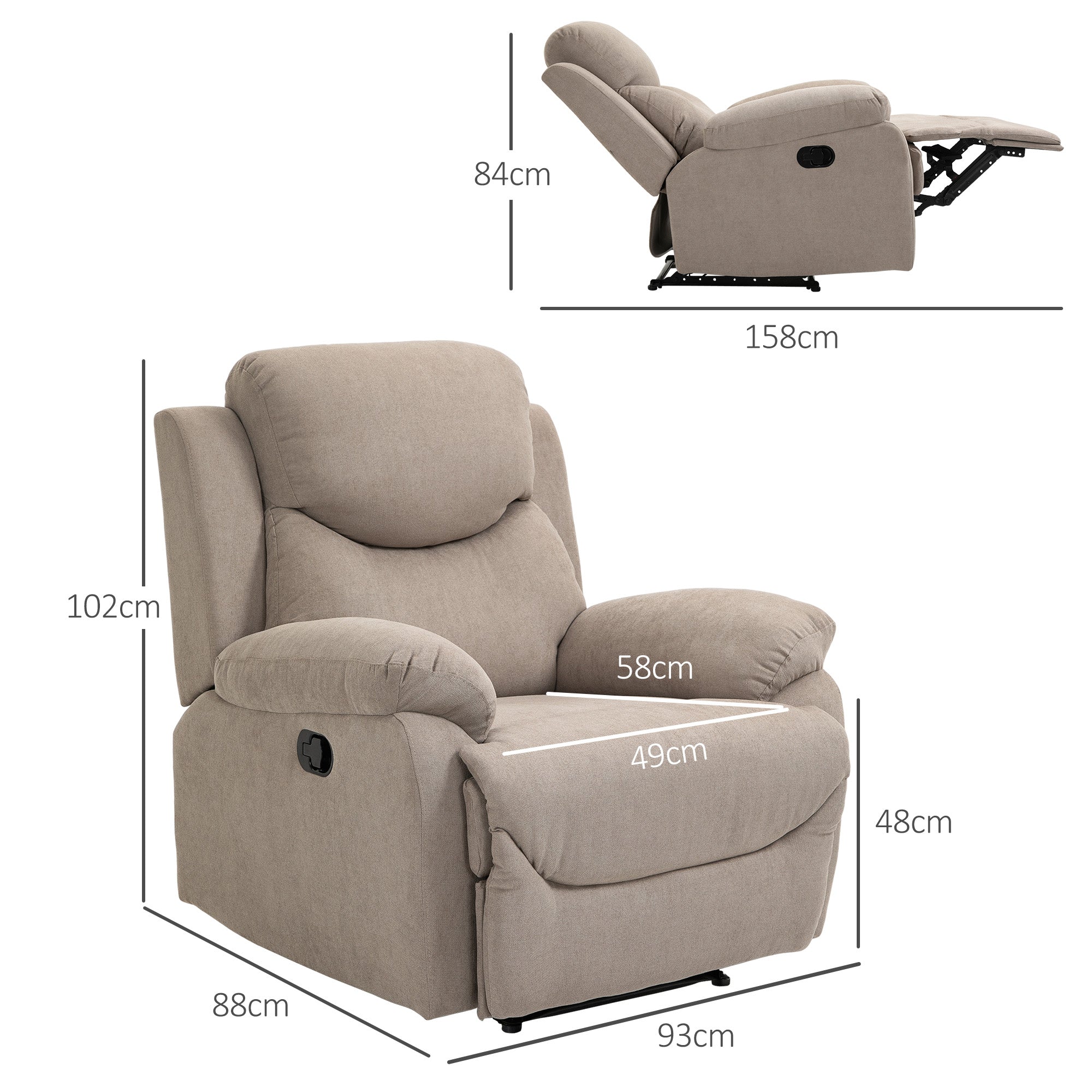Poltrona Reclinável Bege 93x88x102 cm - Relaxamento e Conforto Garantidos