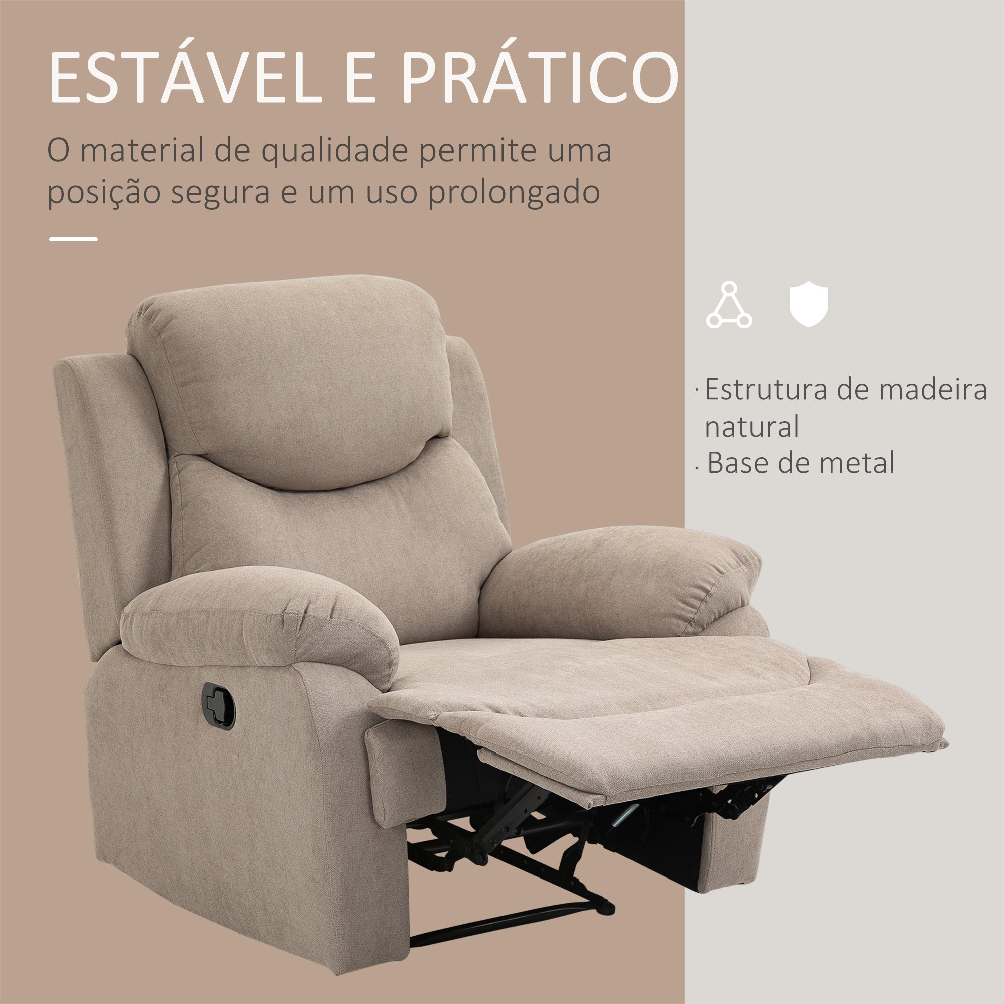 Poltrona Reclinável Bege 93x88x102 cm - Relaxamento e Conforto Garantidos