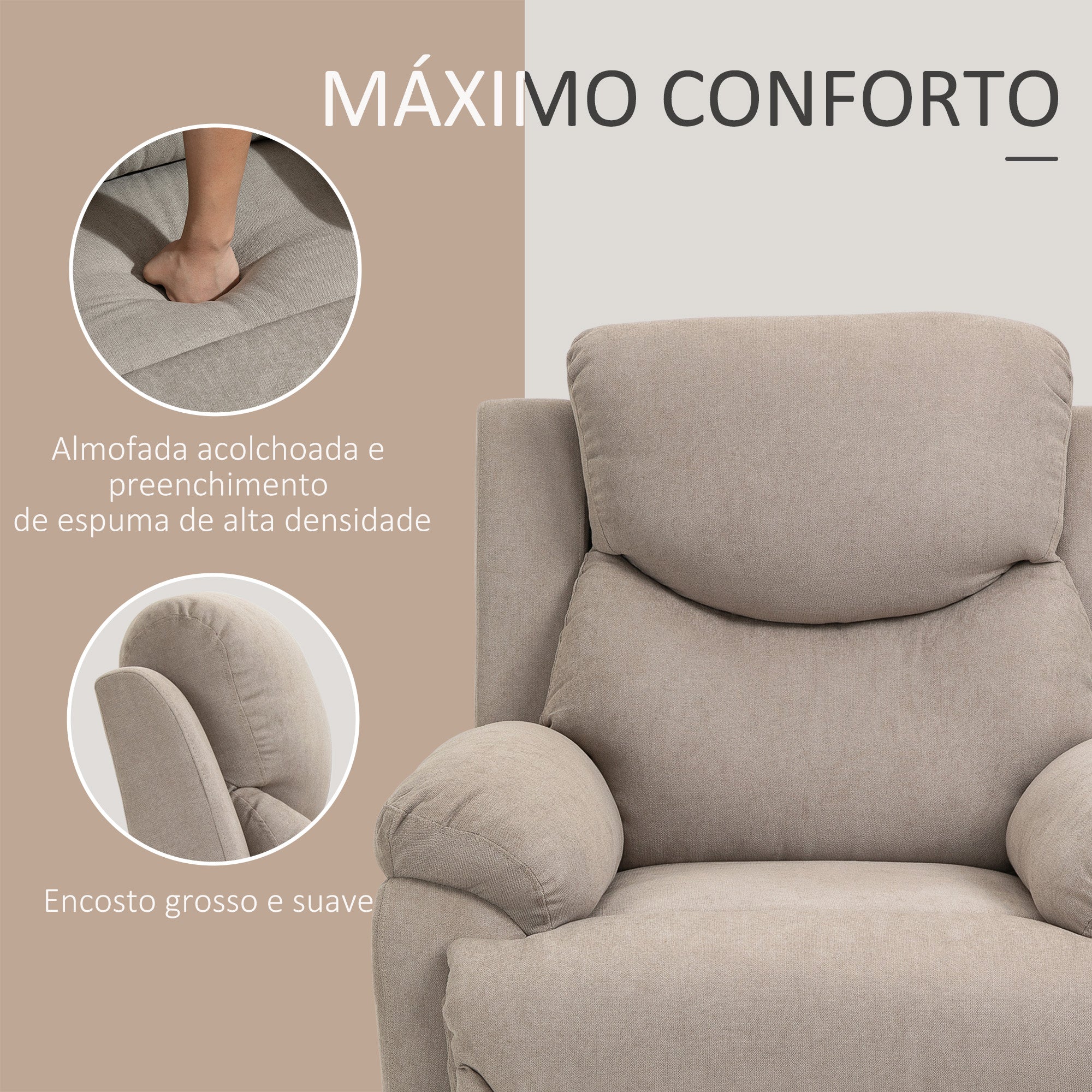 Poltrona Reclinável Bege 93x88x102 cm - Relaxamento e Conforto Garantidos