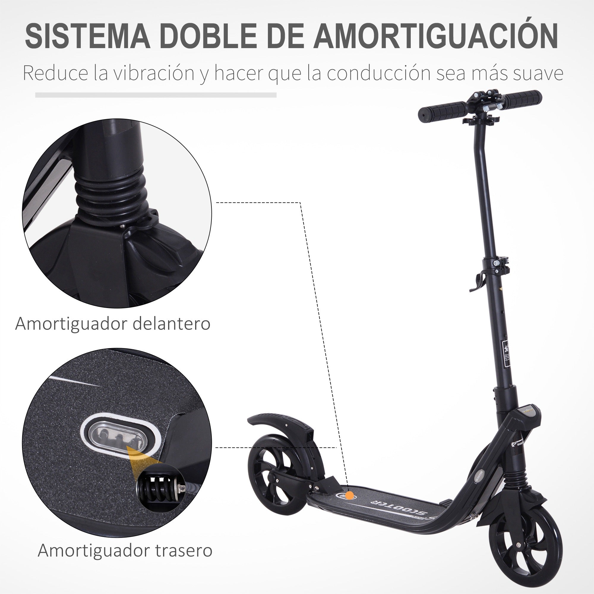 Trotinete Dobrável para Adultos e Crianças - 93,5x38x105cm - Cor Preto