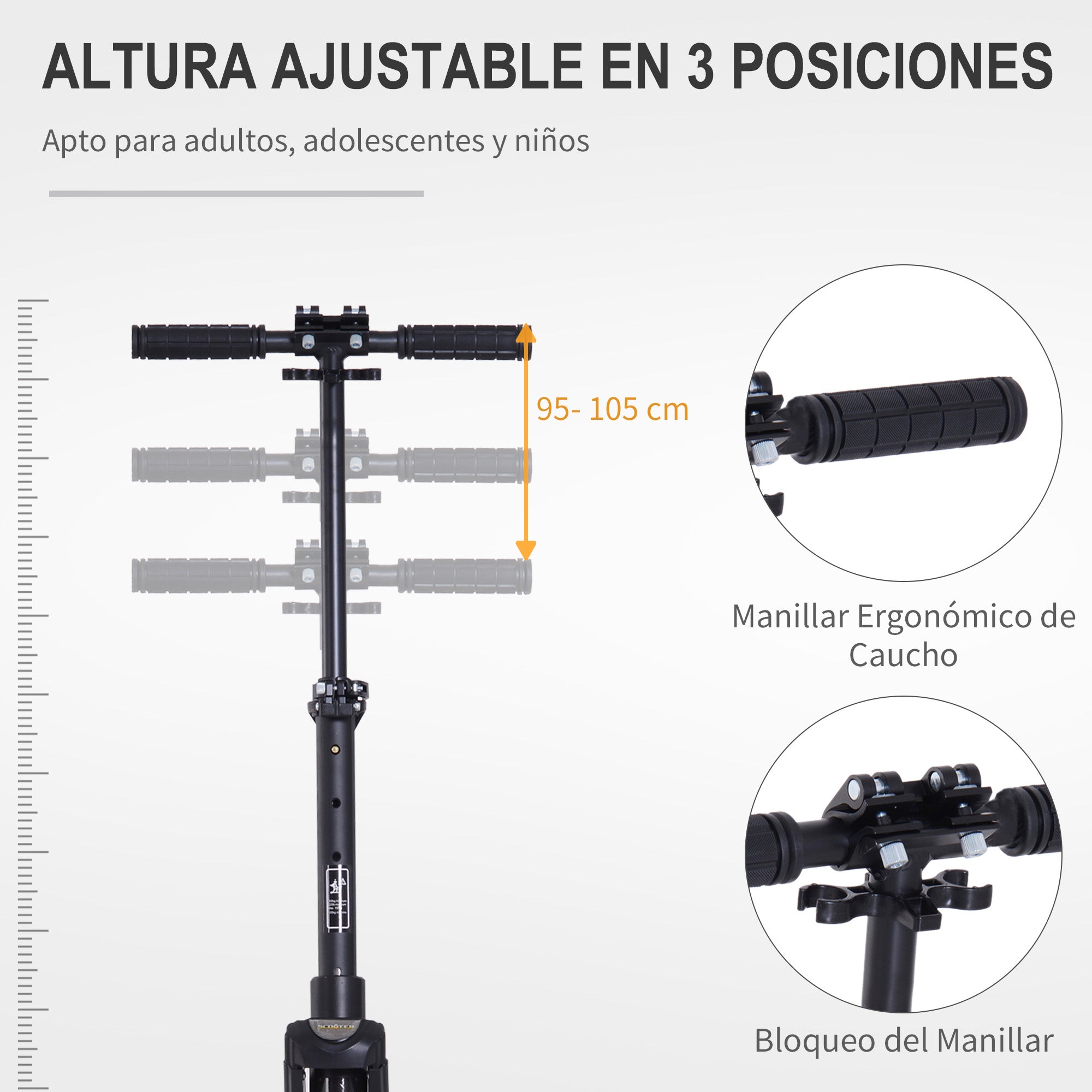 Trotinete Dobrável para Adultos e Crianças - 93,5x38x105cm - Cor Preto