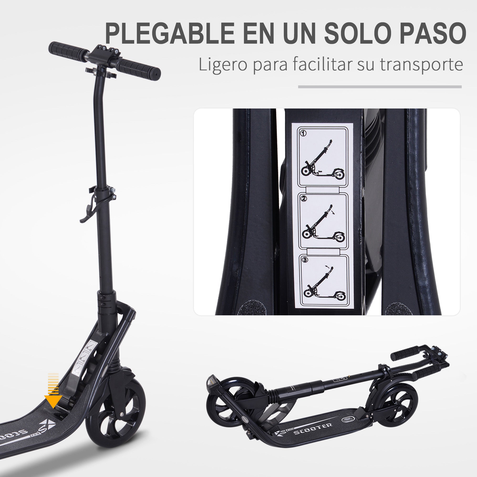 Trotinete Dobrável para Adultos e Crianças - 93,5x38x105cm - Cor Preto