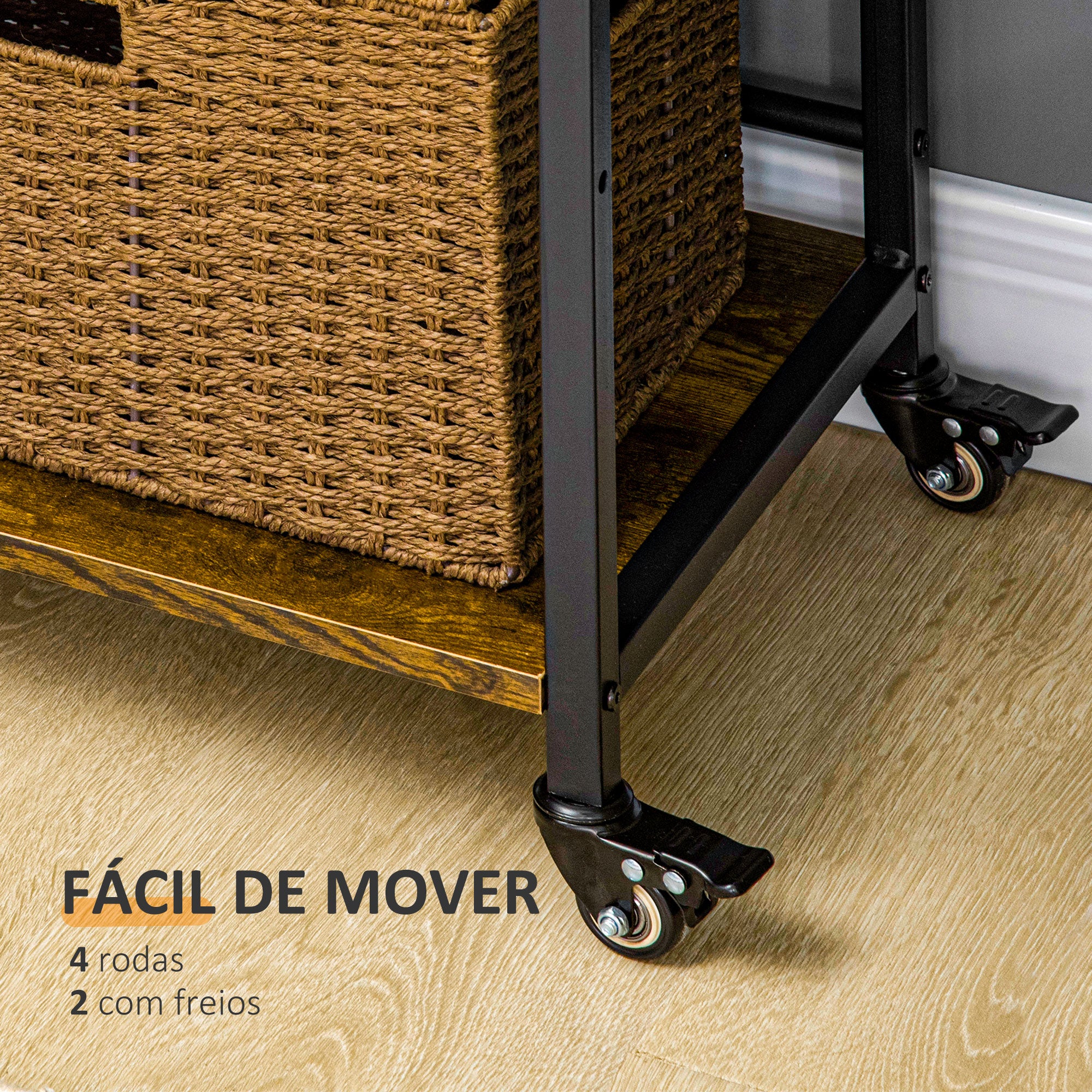 Estante Multifuncional com Rodas – 50x35x100,5cm – Castanho Rústico – Aço e Melamina de Madeira
