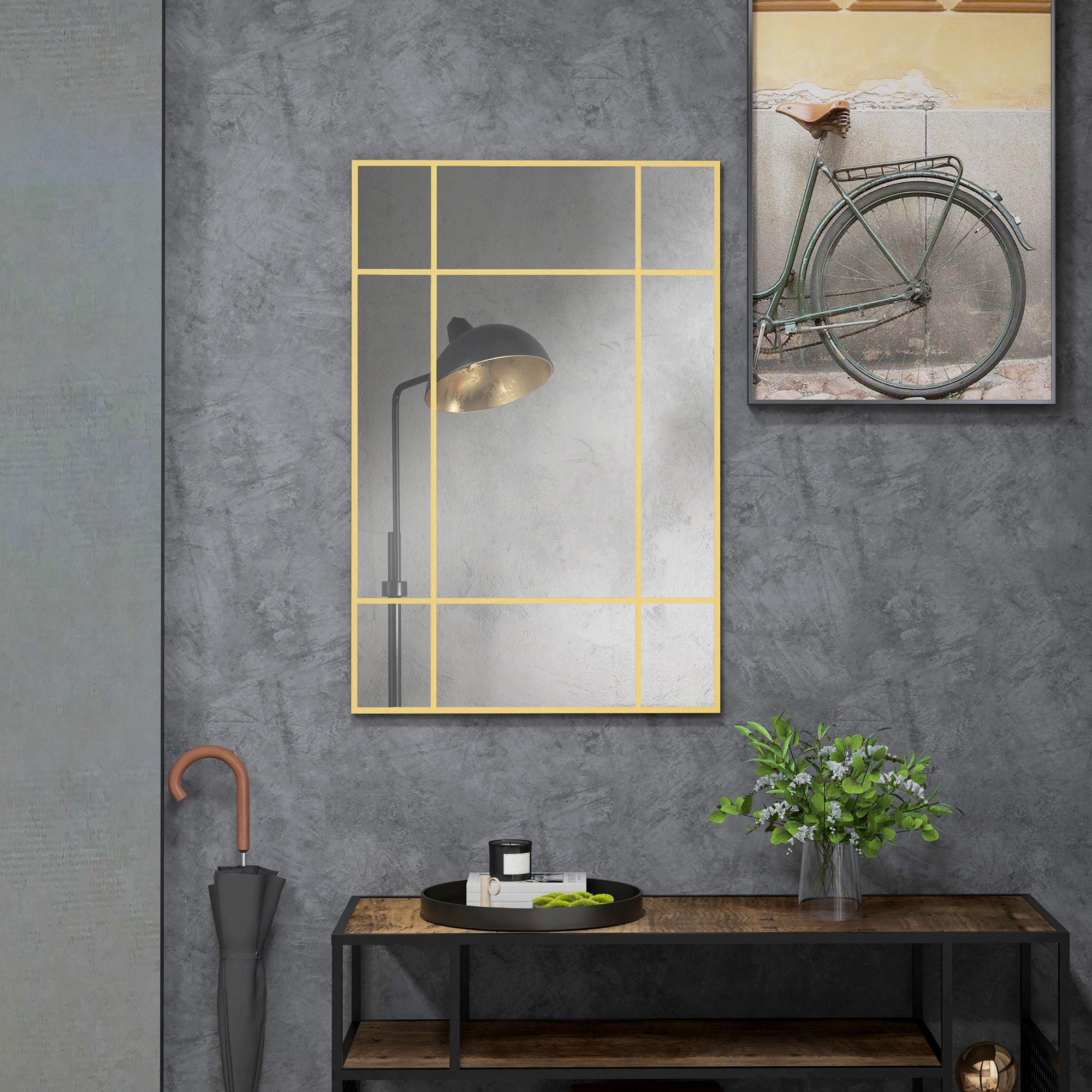 Espelho Decorativo Estilo Janela 90x60 cm - Cor Ouro