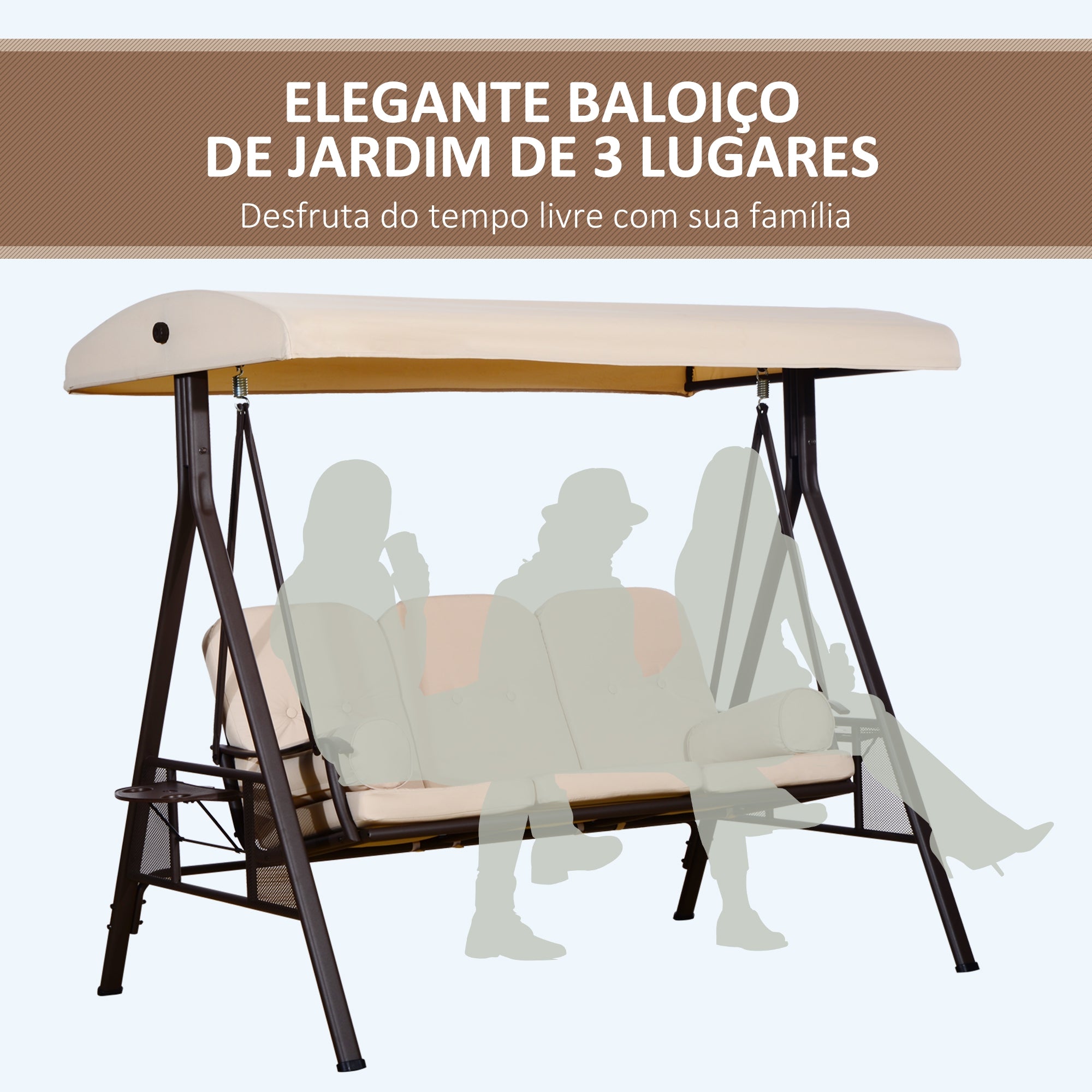 Banco Baloiço de Jardim 3 Lugares Bege 207x120,5x174cm
