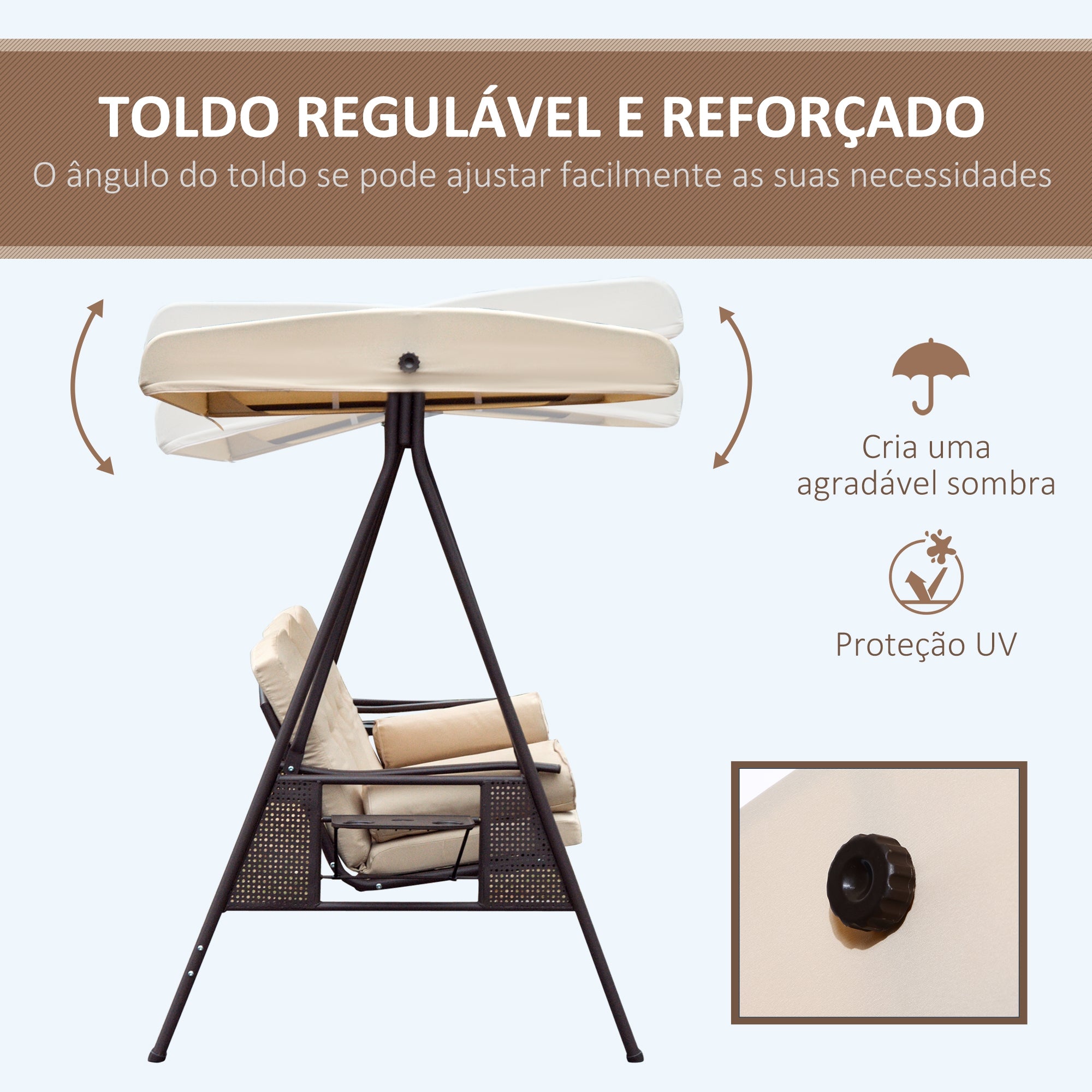 Banco Baloiço de Jardim 3 Lugares Bege 207x120,5x174cm