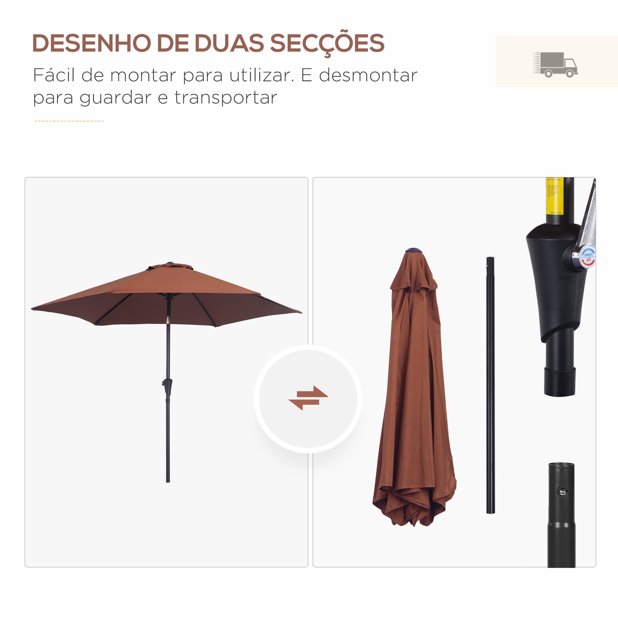 Chapéu de Sol de Jardim Ø260x235cm - Marrom