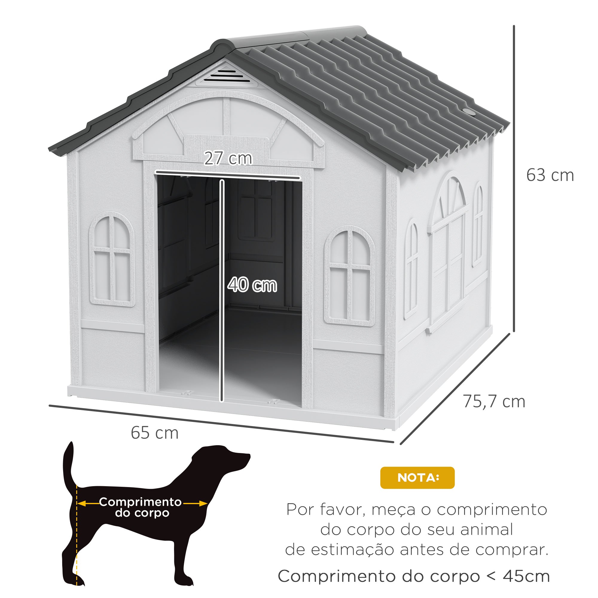 Casa para Cães – 65x75,7x63 cm – Cinza e Branco – Polipropileno