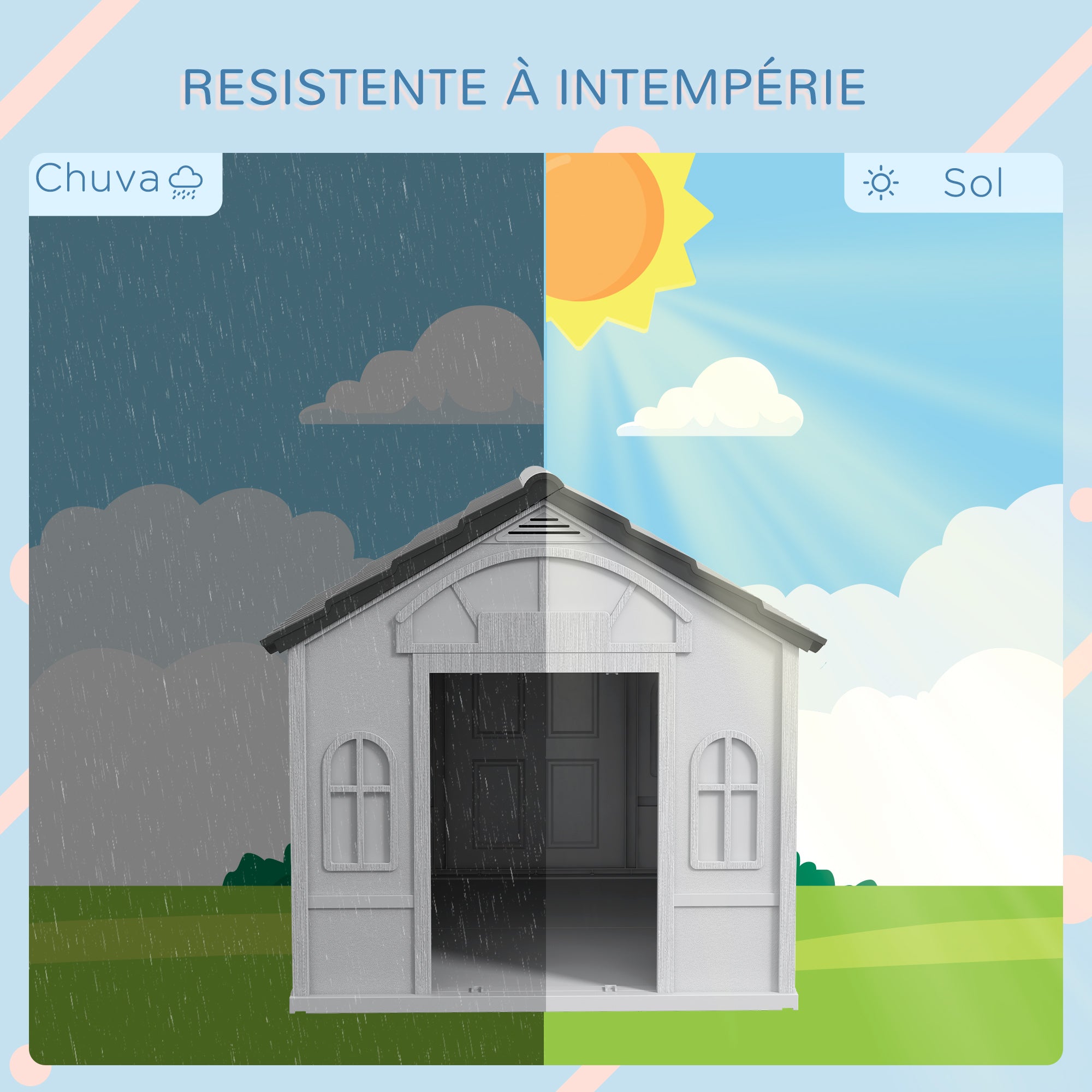 Casa para Cães – 65x75,7x63 cm – Cinza e Branco – Polipropileno