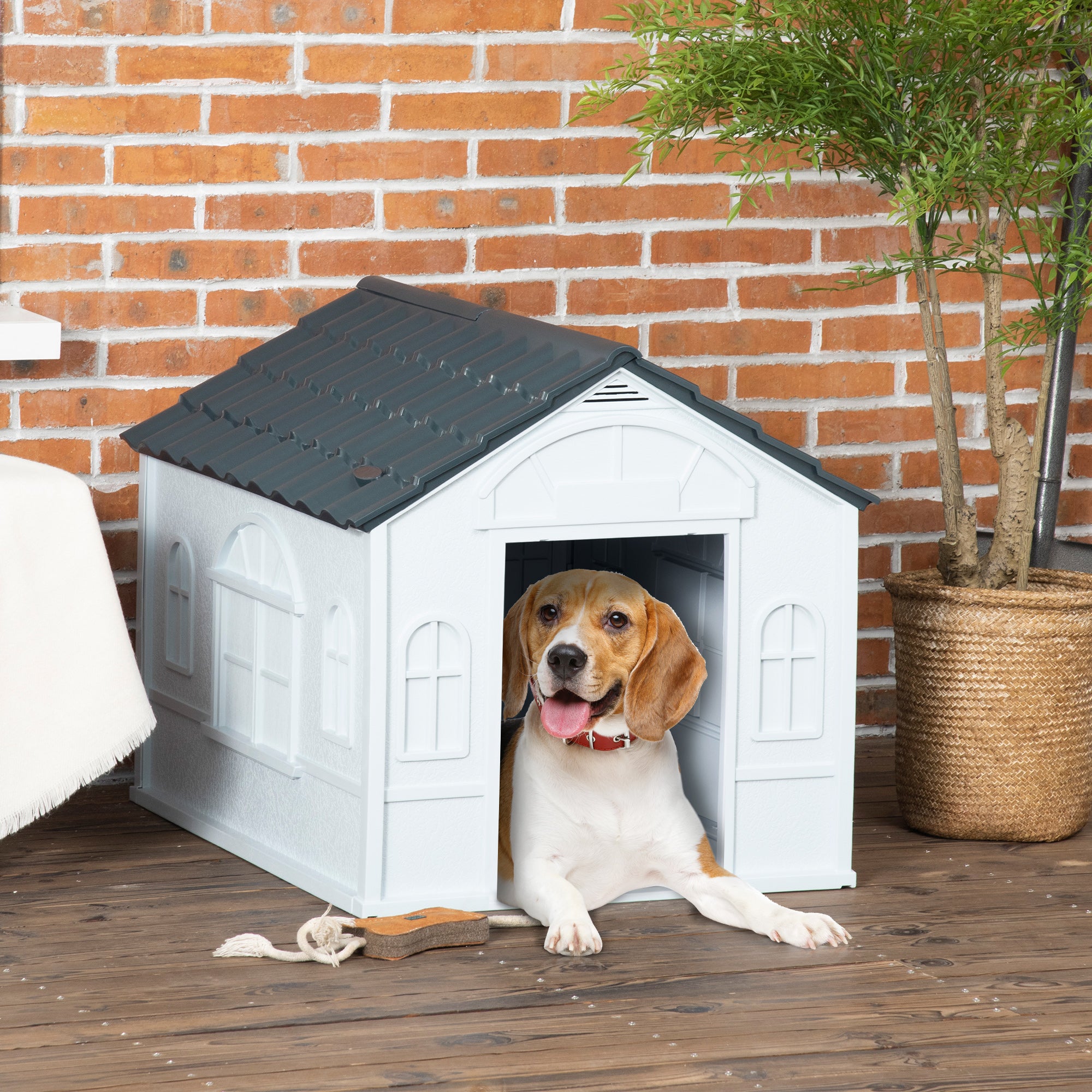 Casa para Cães – 65x75,7x63 cm – Cinza e Branco – Polipropileno