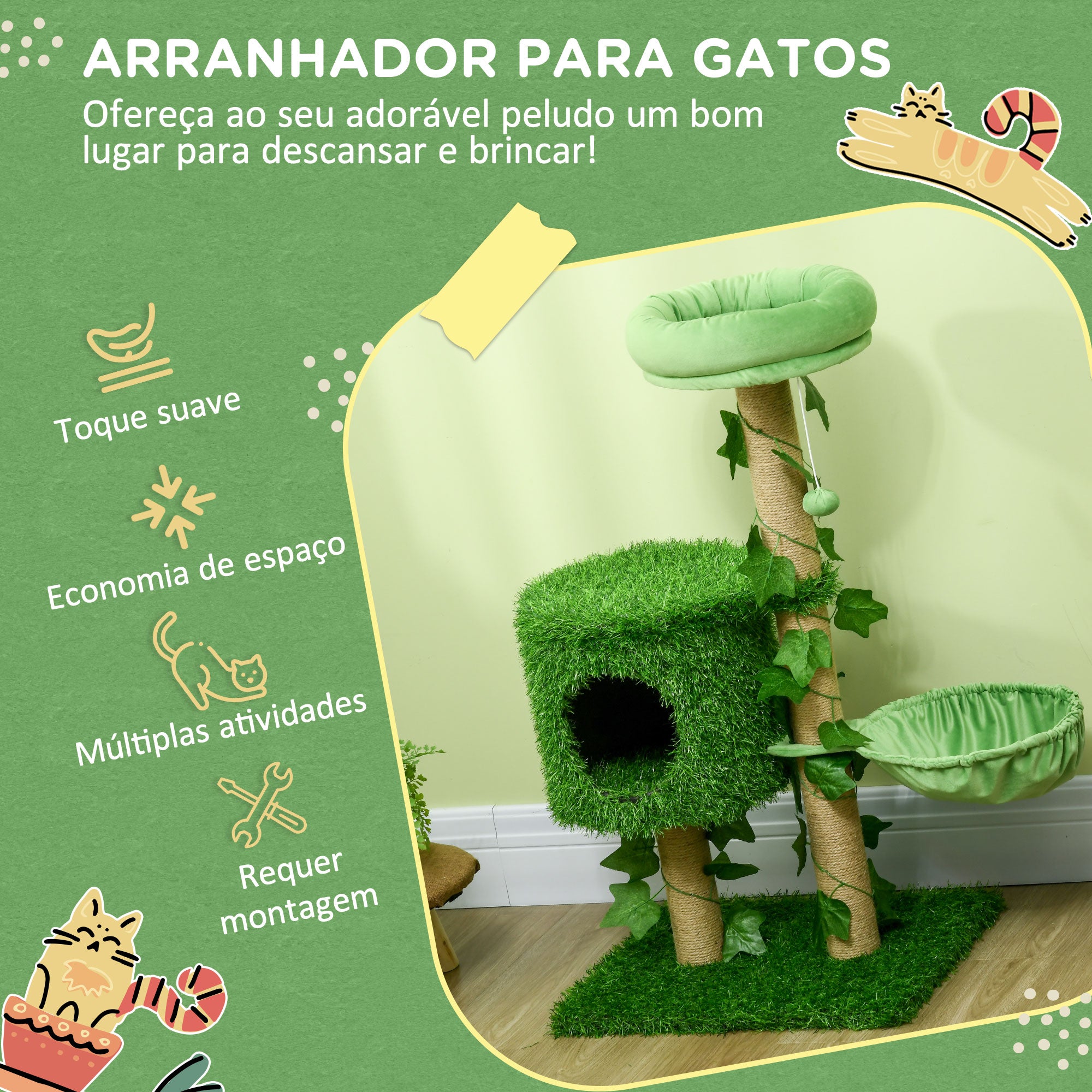 Arranhador para Gatos 50x40x91 cm Verde