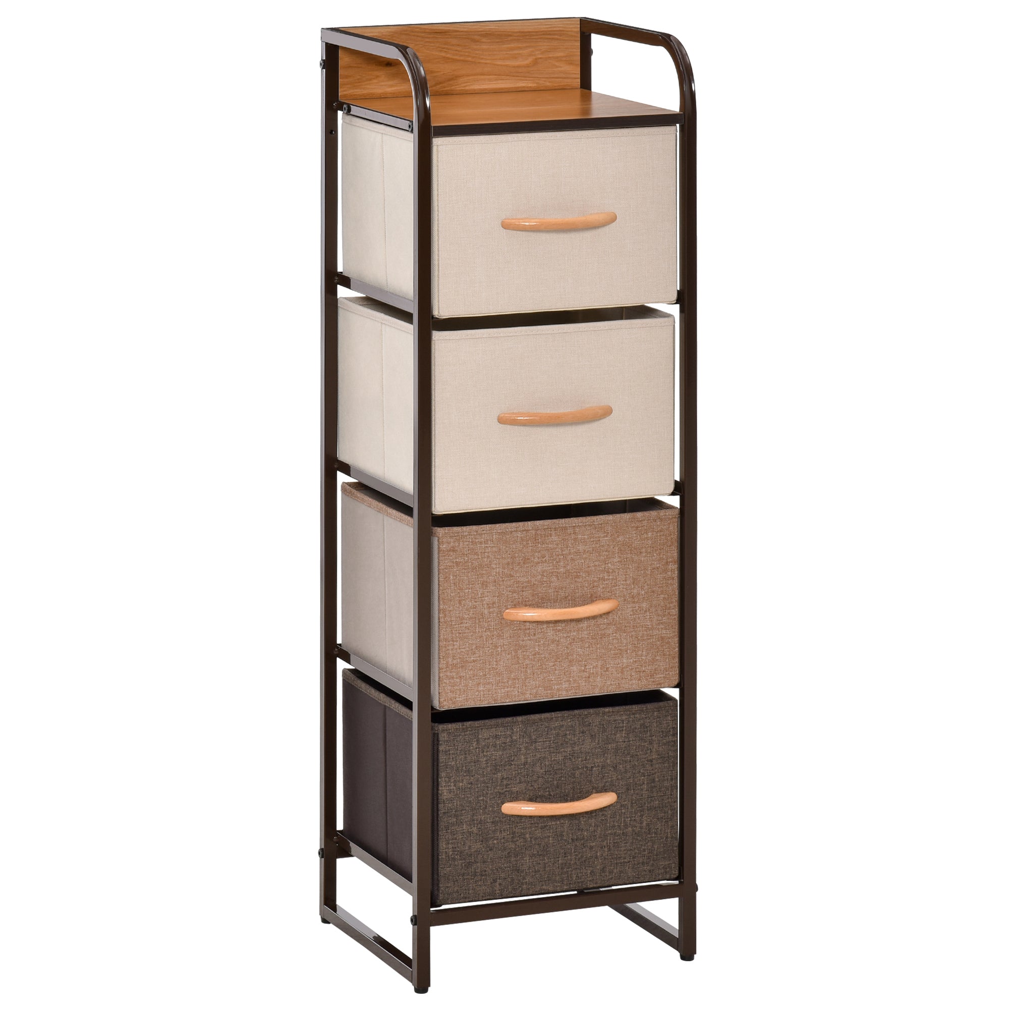 Cómoda de Tecido com 4 Cestos Removíveis e Dobráveis 31x29x99cm - Creme, Café e Marrom