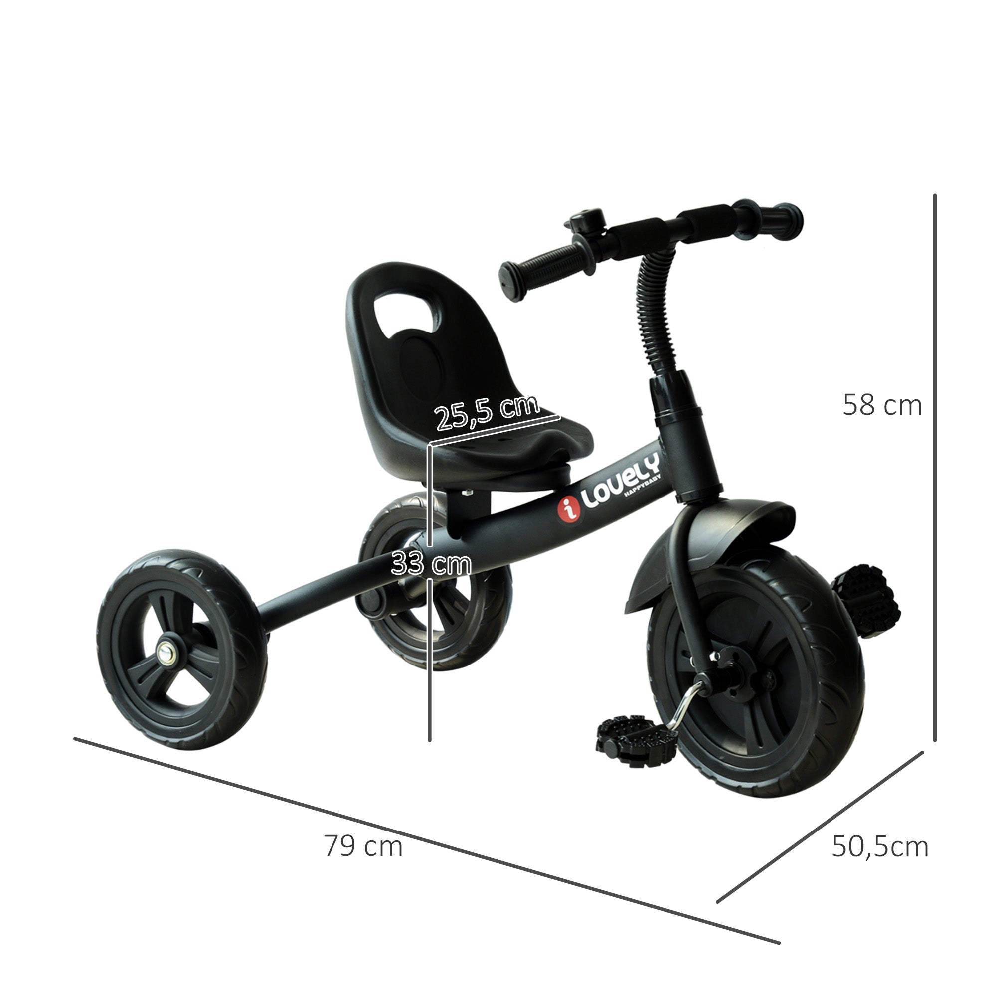 Triciclo Infantil Preto 79x50,5x58 cm com Protetor de Segurança e Campainha