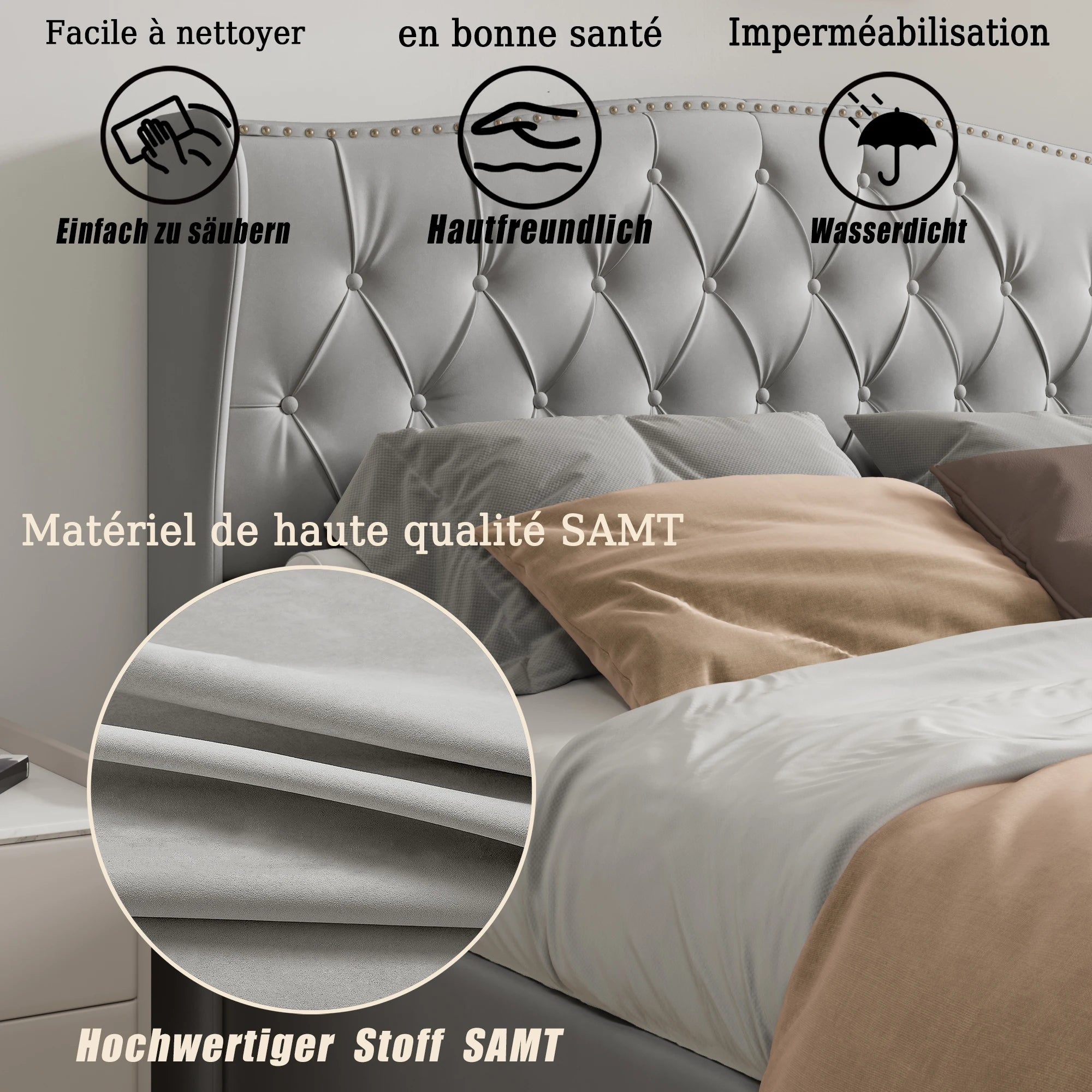 Cama Halla Estofada Hidráulica – 160x200 cm – Cinza – Estrutura com Arrumação