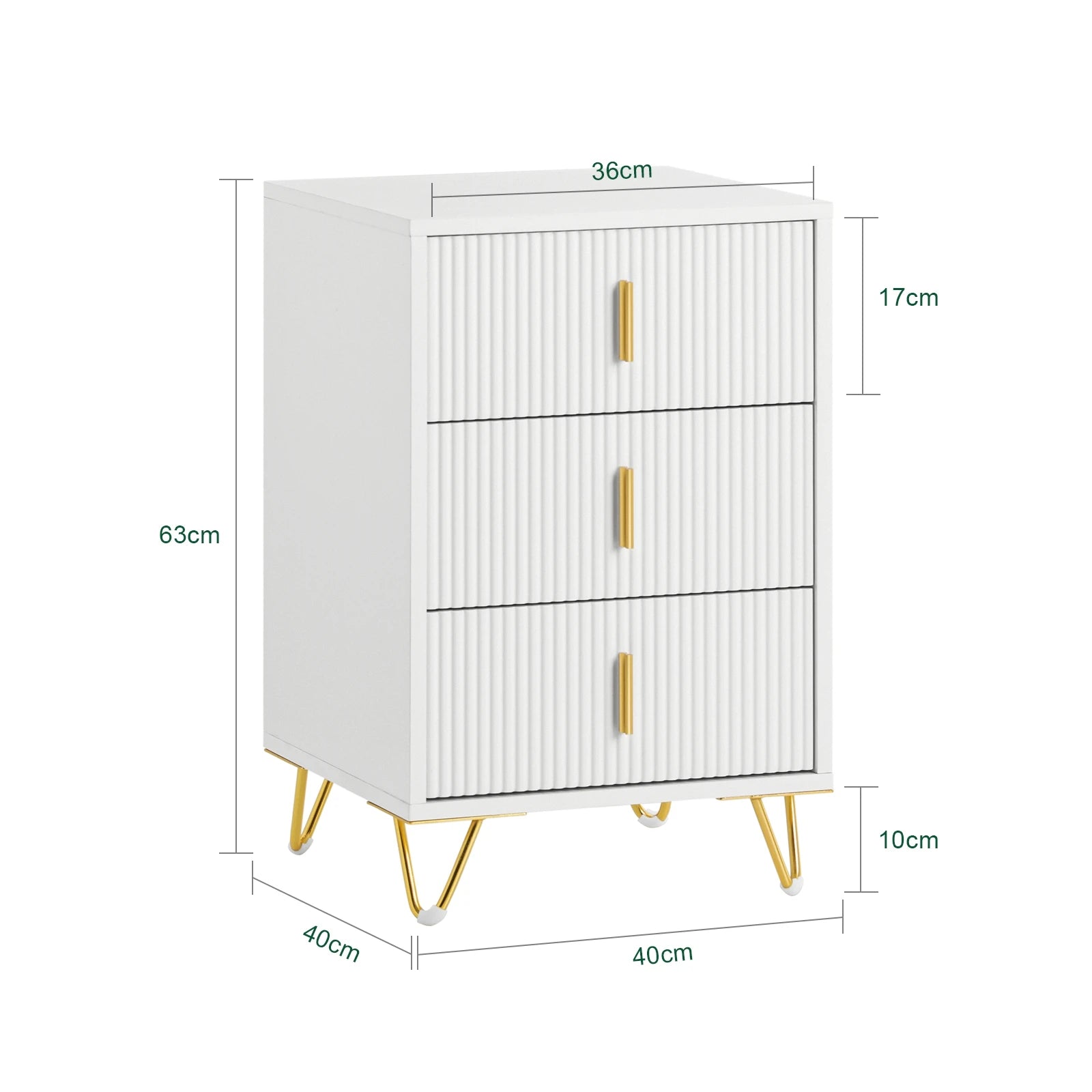 Mesa de Cabeceira Aura - com 3 Gavetas – Branco – 40x63x40 cm