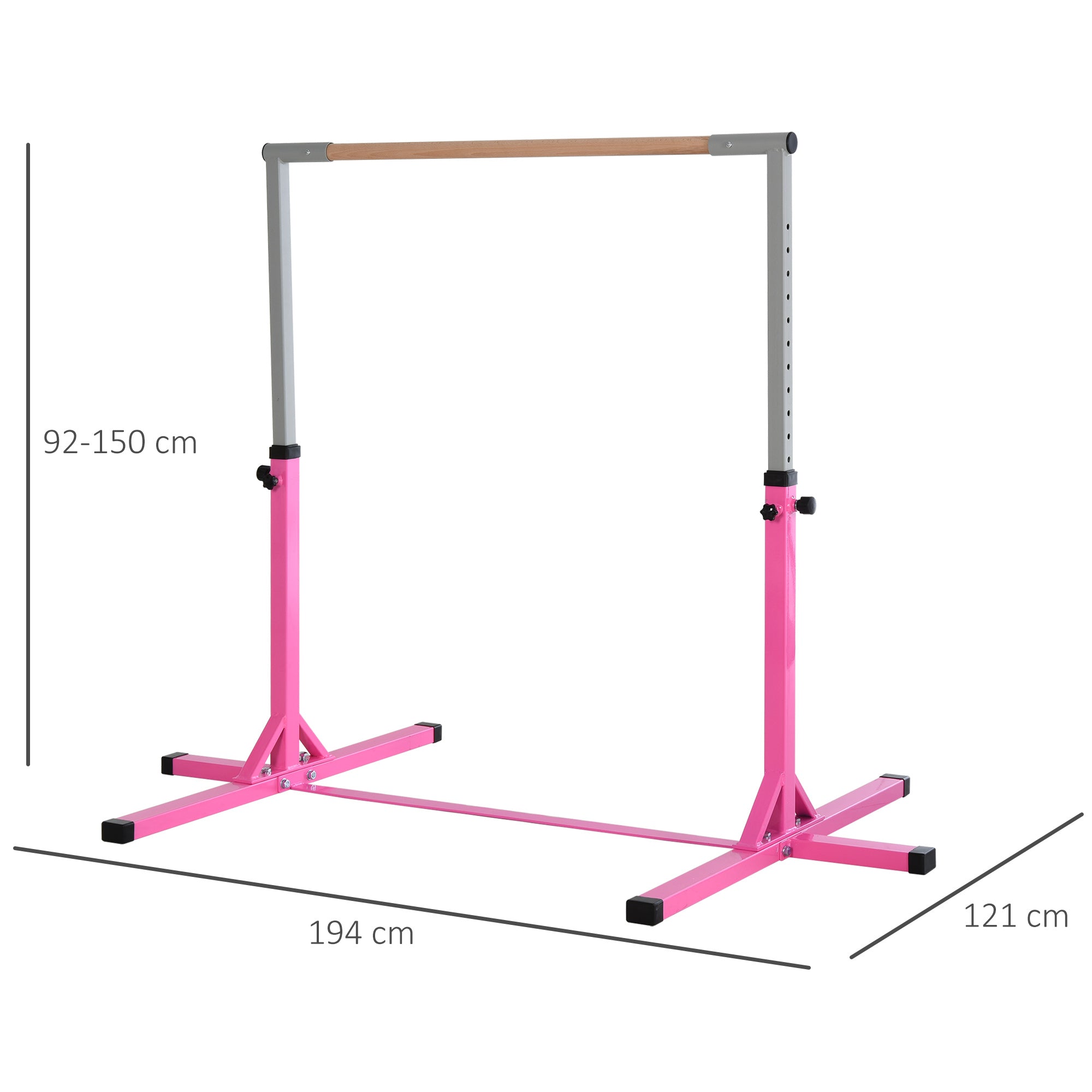 Barra de Ginástica para Crianças – 197x121x150 cm – Cor Rosa – Aço e Madeira de Faia