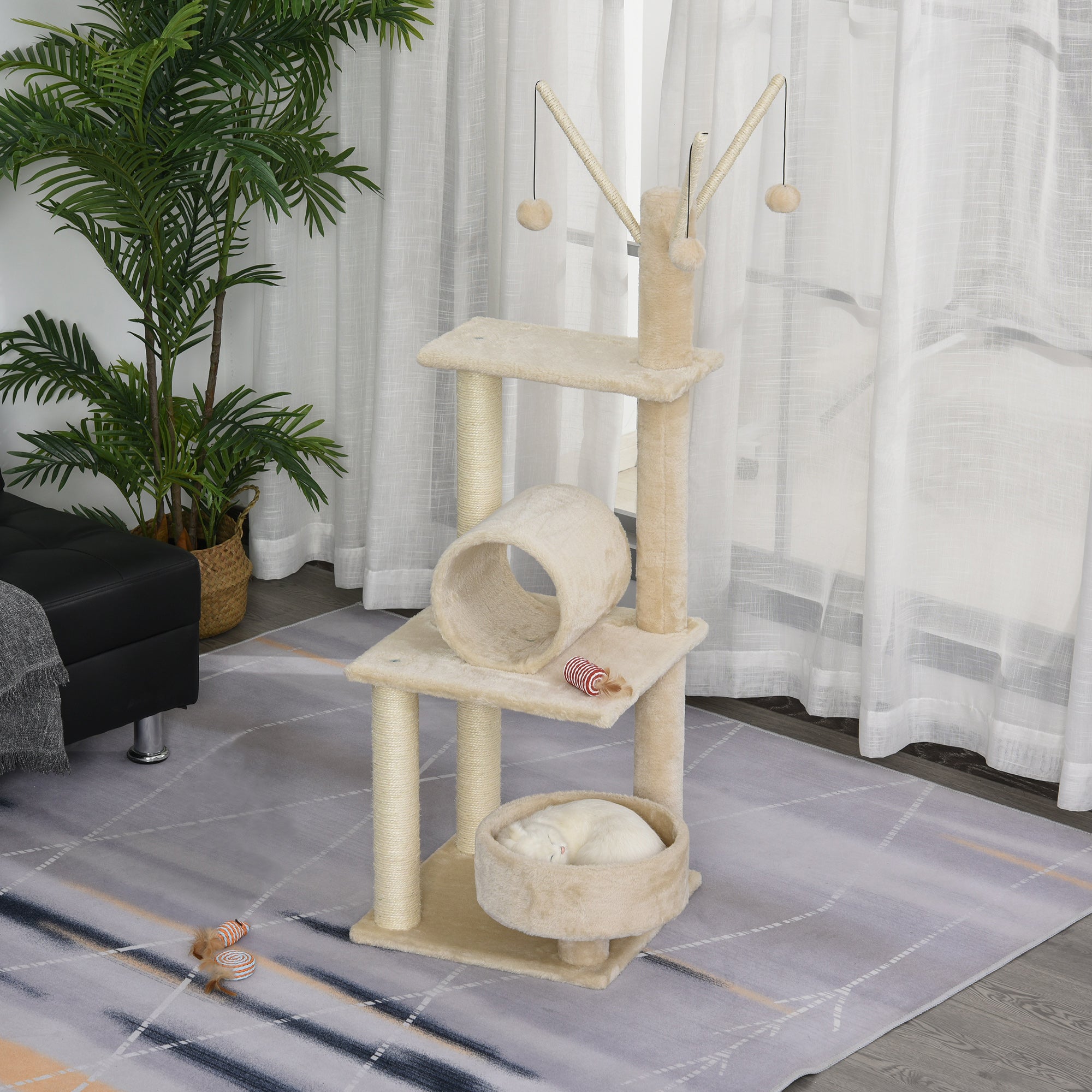 Torre de Escalada para Gatos com Cama Redonda Bege 40x40x121 cm