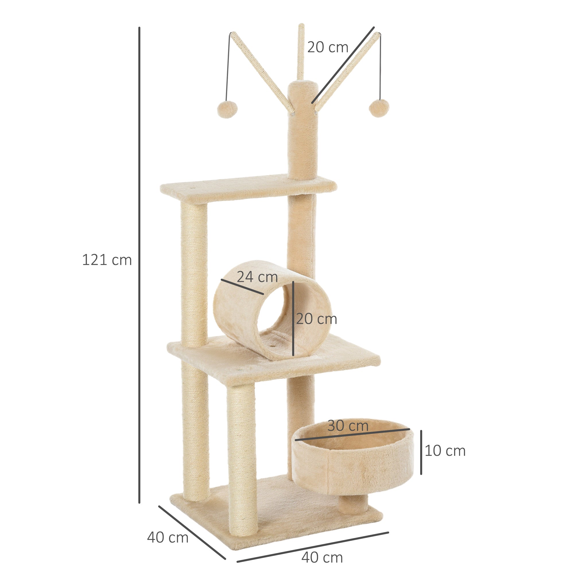 Torre de Escalada para Gatos com Cama Redonda Bege 40x40x121 cm