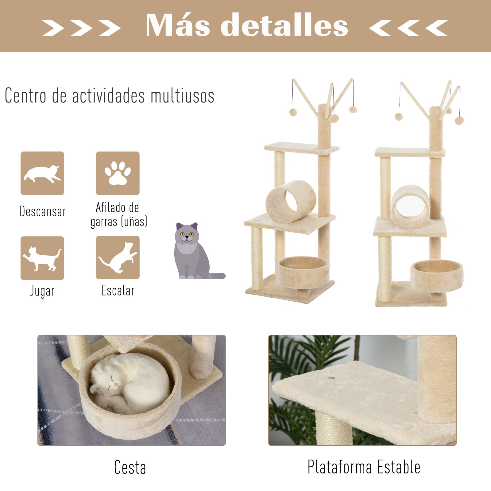Torre de Escalada para Gatos com Cama Redonda Bege 40x40x121 cm