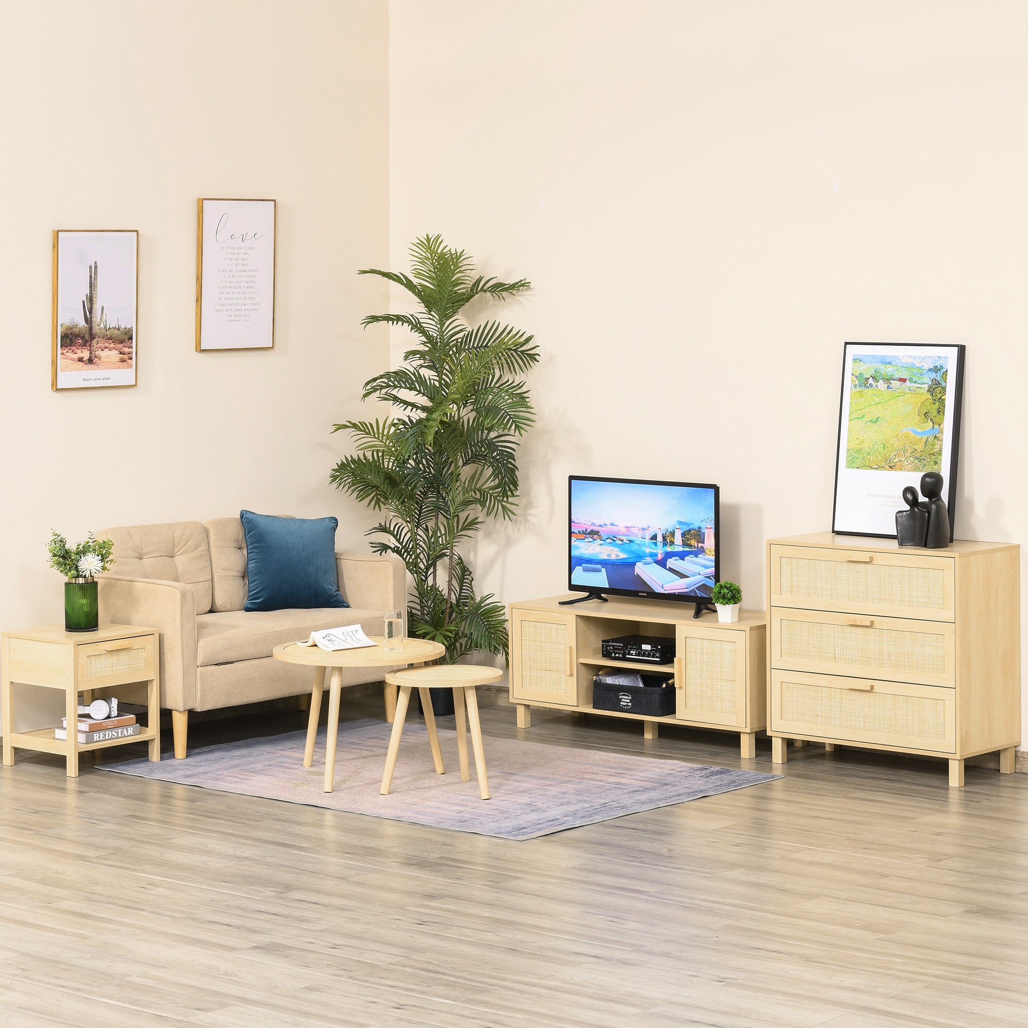 Mesa de Cabeceira em Vime Natural 40x40x48 cm - Cor Madeira