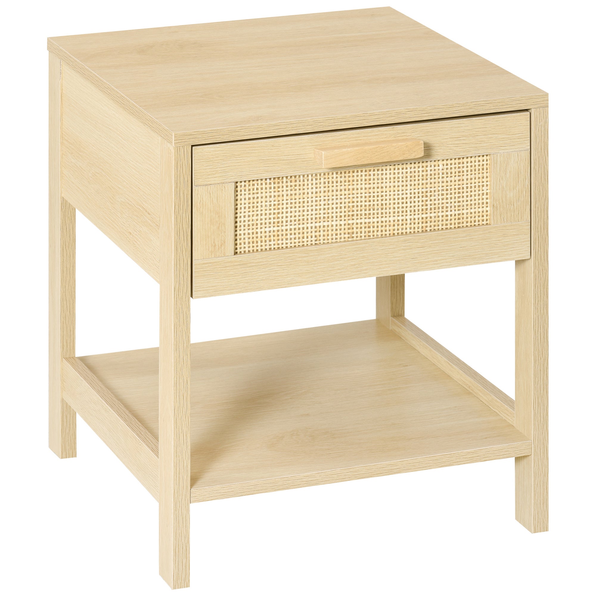 Mesa de Cabeceira em Vime Natural 40x40x48 cm - Cor Madeira