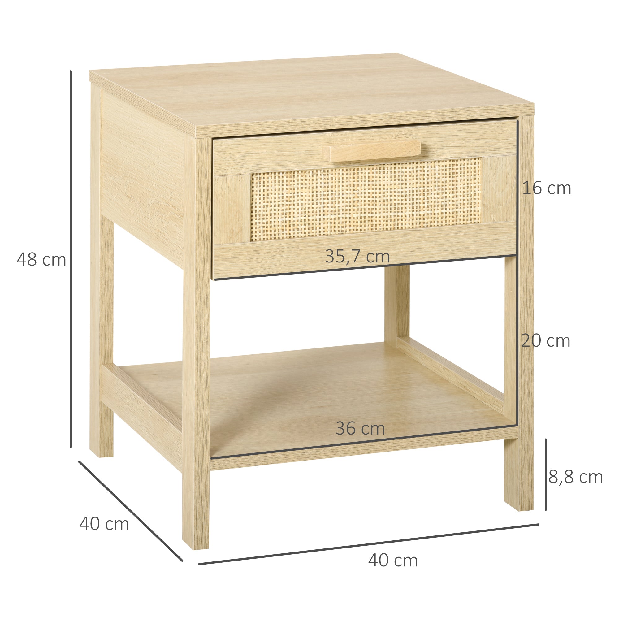 Mesa de Cabeceira em Vime Natural 40x40x48 cm - Cor Madeira