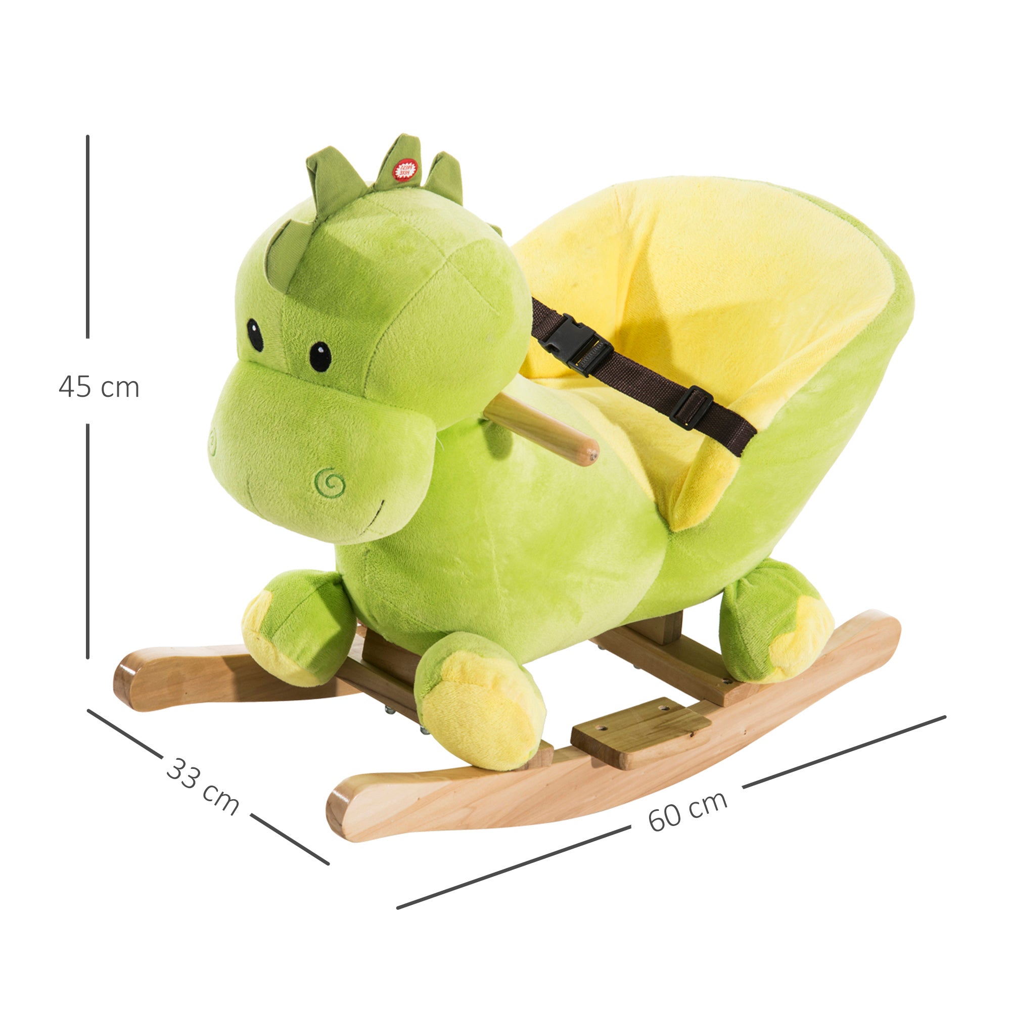 Baloiço Dinossauro de Pelúcia Verde 60x33x45cm para Bebés 18-36 Meses