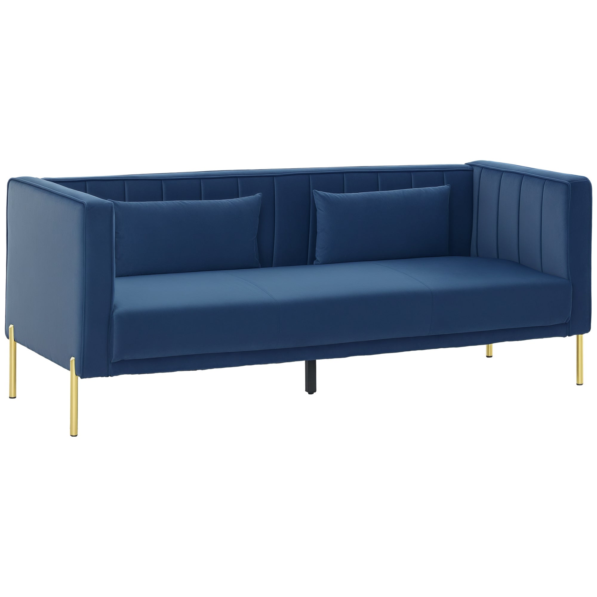 Sofá de 3 Lugares Azul Marinho 194,5x76x76 cm em Veludo com Almofadas Douradas
