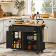 Ilha de Cozinha Móvel – 111x44,5x82,5 cm – Preto – MDF, madeira melamina e madeira de borracha